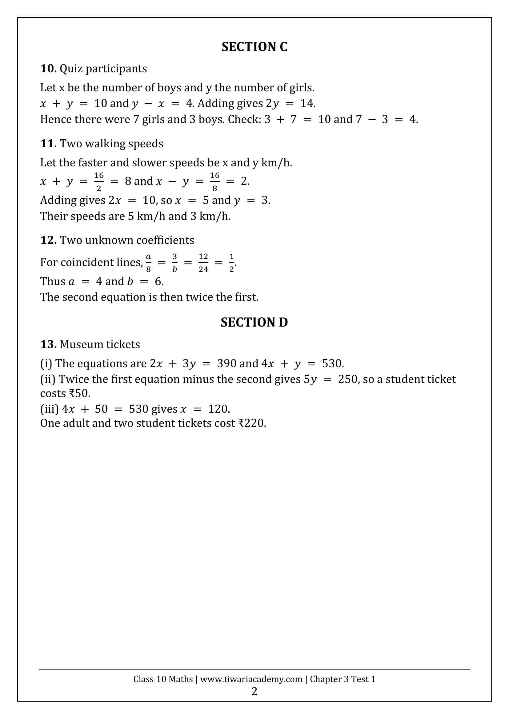 Class 10 Maths Chapter 3 Test Paper 1 Answers Page 2