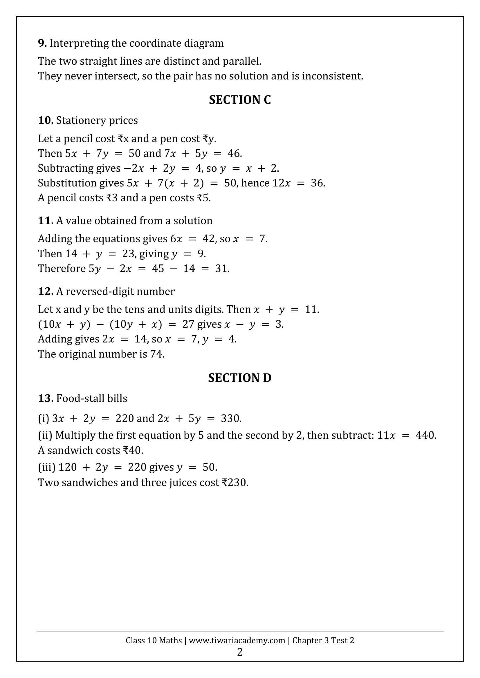 Class 10 Maths Chapter 3 Test Paper 2 Answers Page 2
