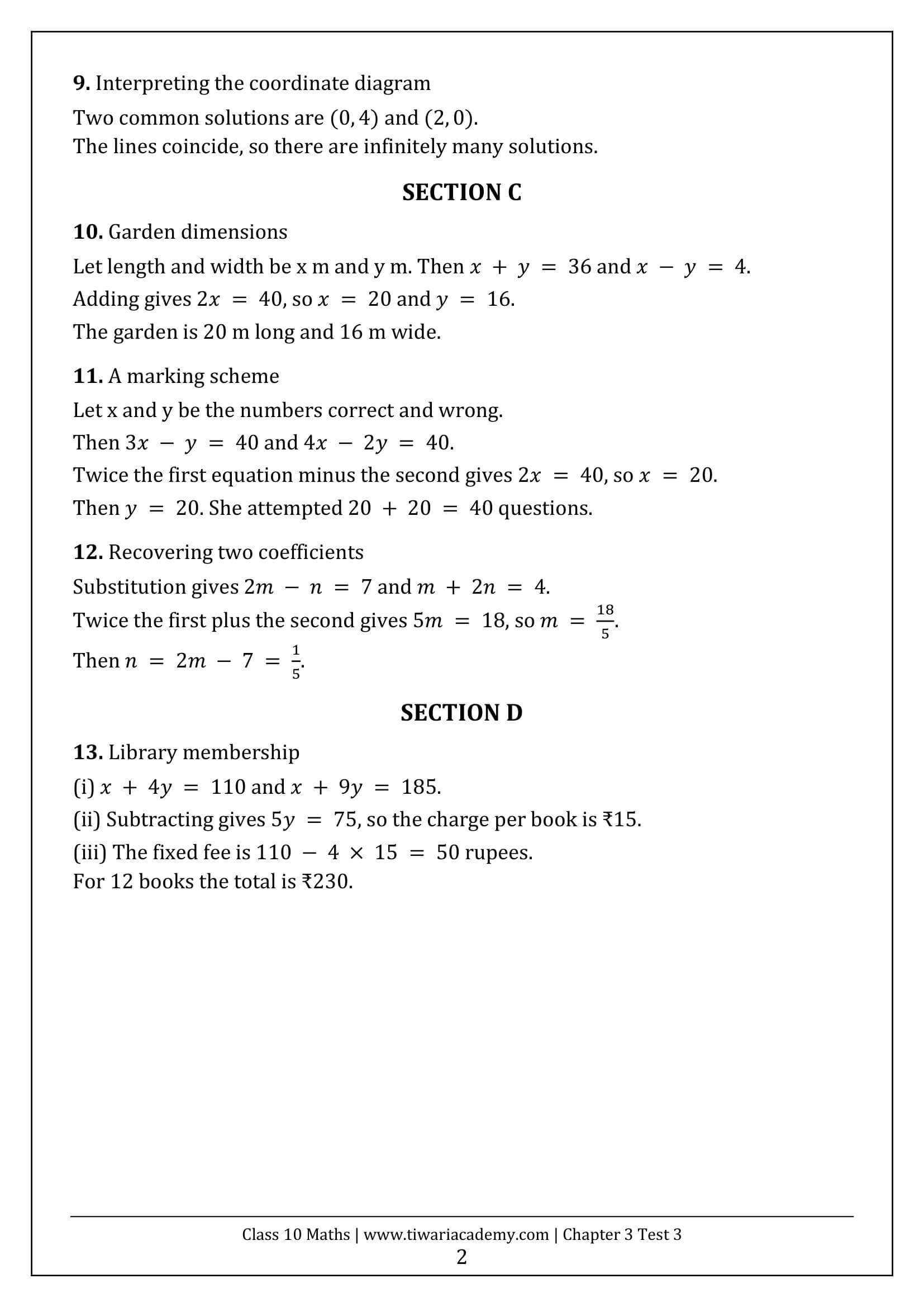 Class 10 Maths Chapter 3 Test Paper 3 Answers Page 2