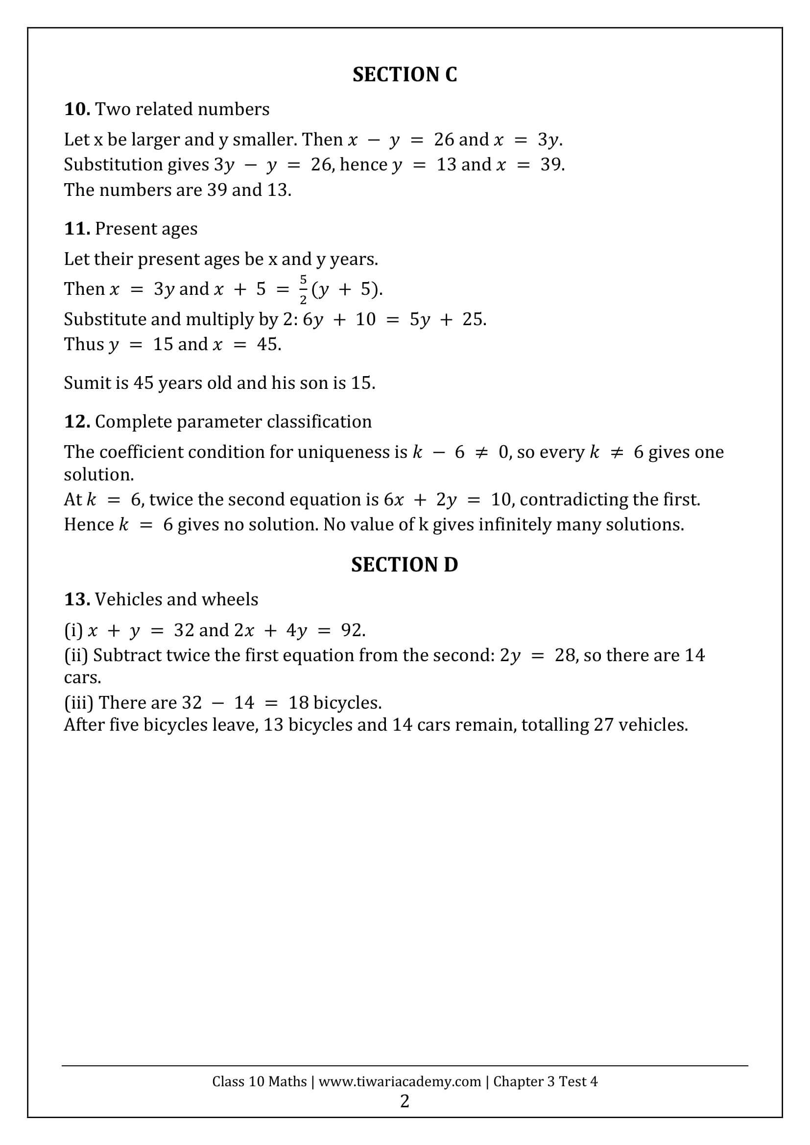 Class 10 Maths Chapter 3 Test Paper 4 Answers Page 2