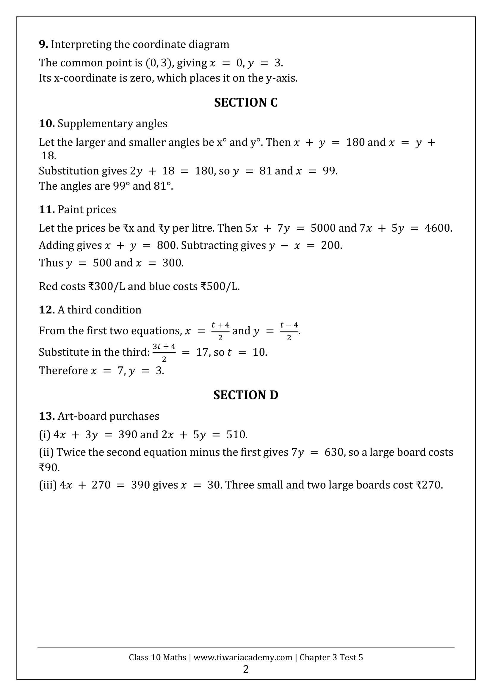 Class 10 Maths Chapter 3 Test Paper 5 Answers Page 2