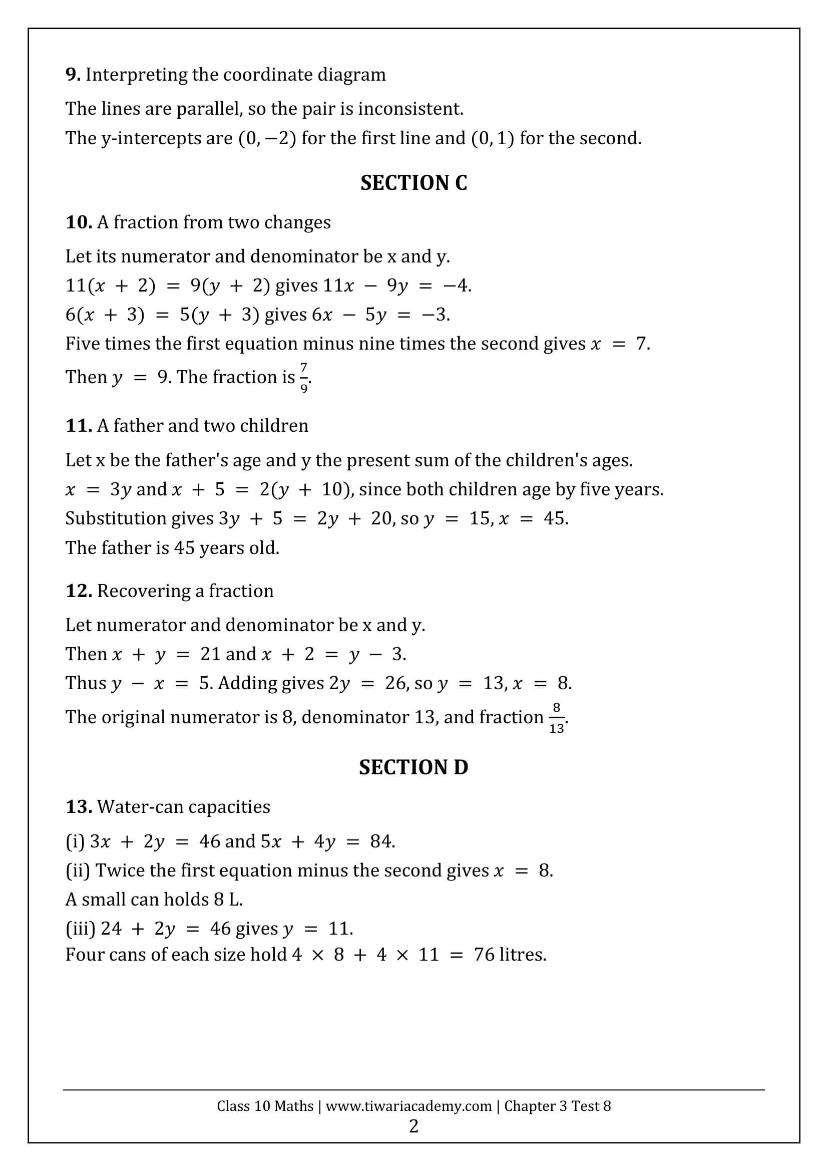Class 10 Maths Chapter 3 Test Paper 8 Answers Page 2