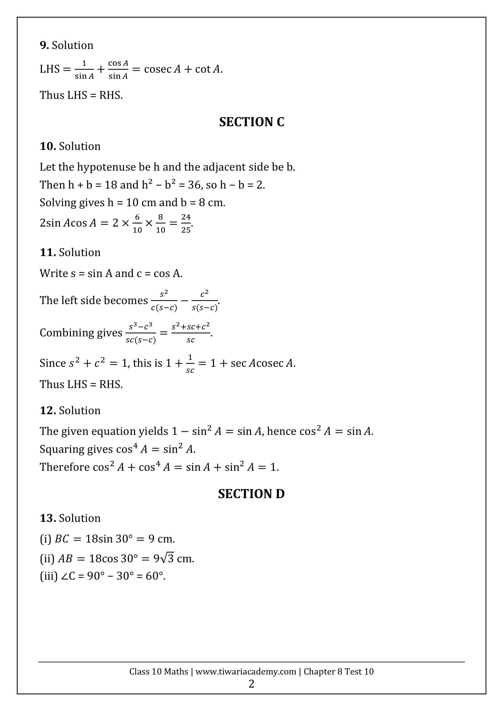 Class 10 Maths Chapter 8 Test Paper 10 Answers Page 2
