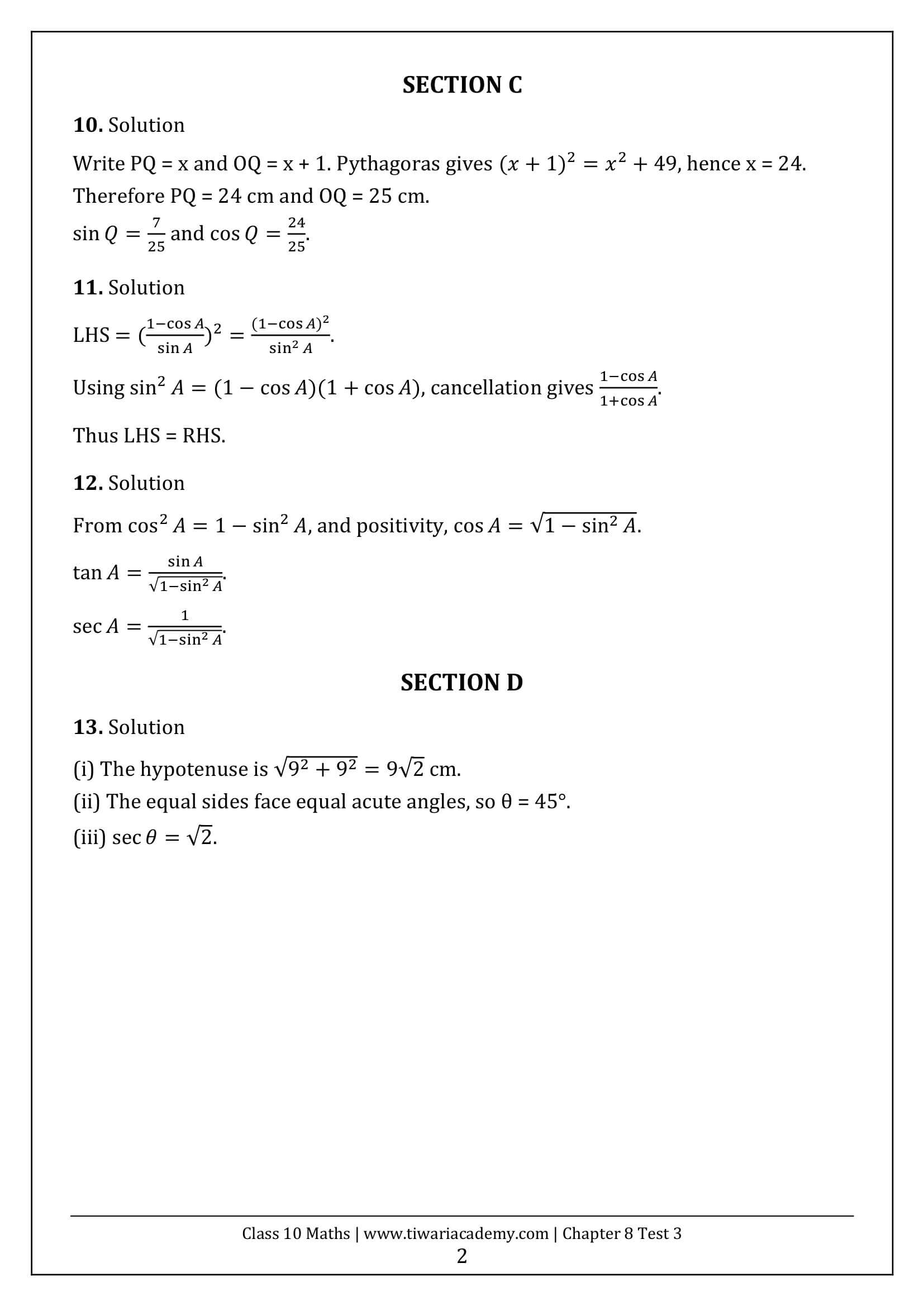 Class 10 Maths Chapter 8 Test Paper 3 Answers Page 3