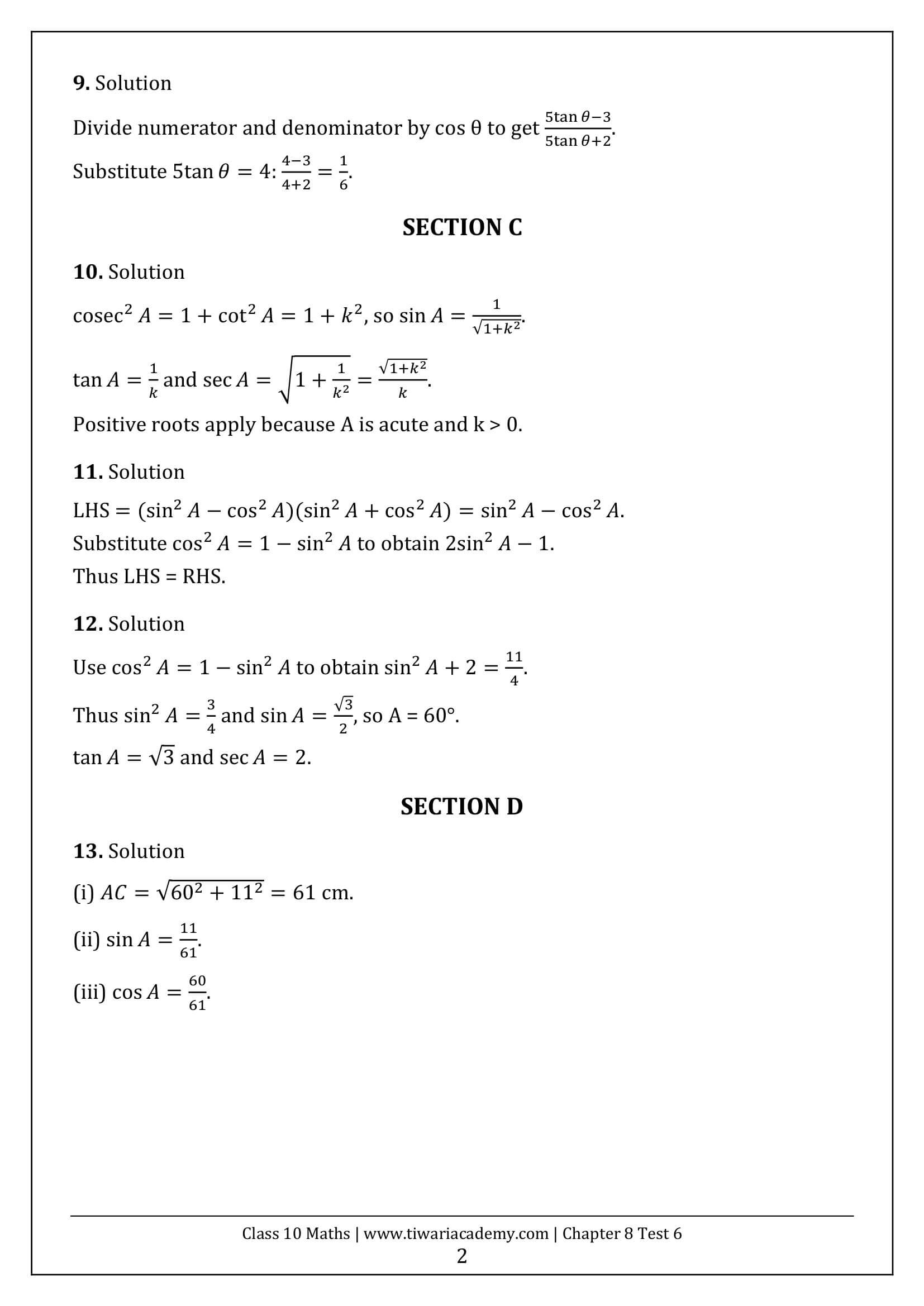 Class 10 Maths Chapter 8 Test Paper 6 Answers Page 2