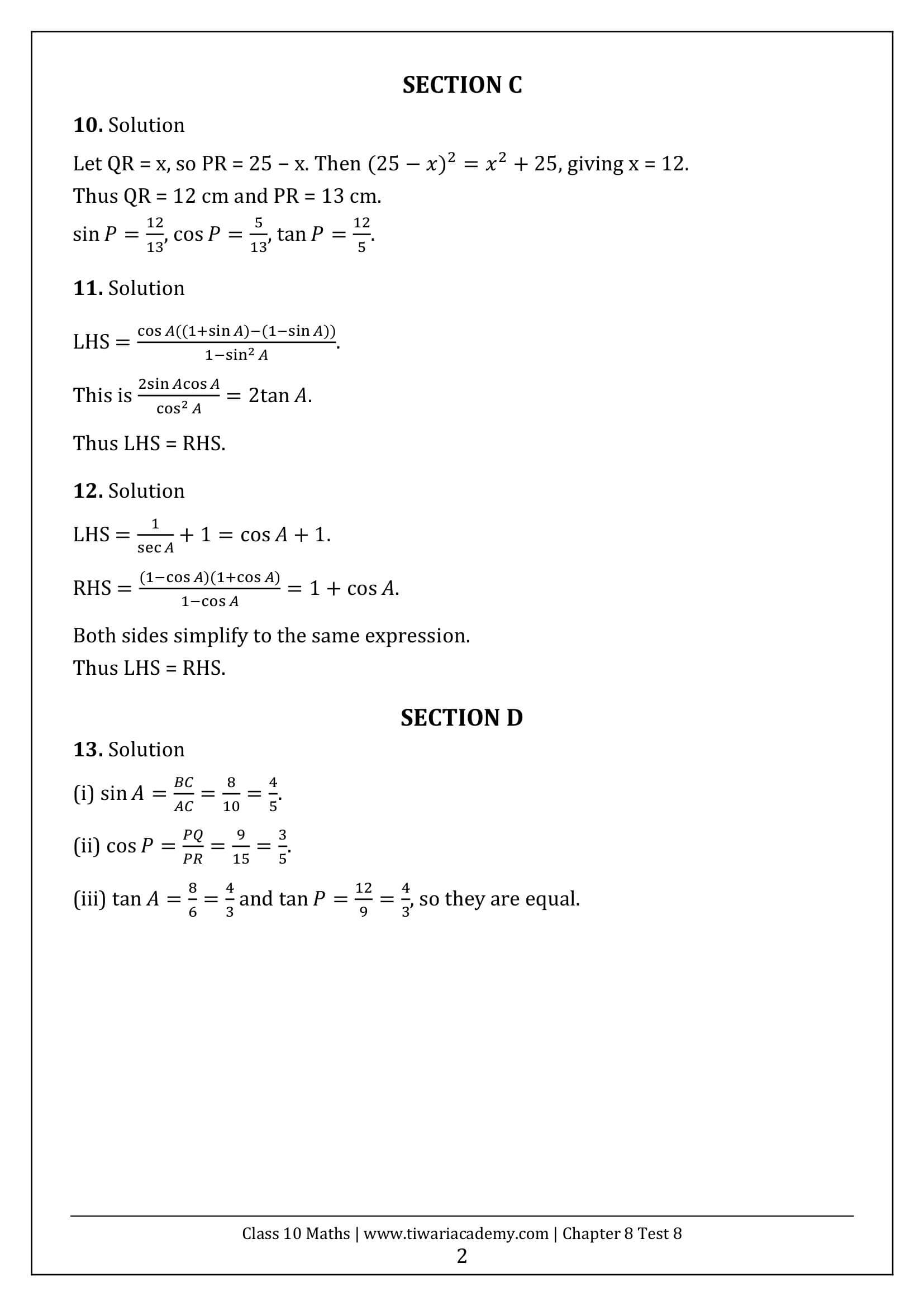 Class 10 Maths Chapter 8 Test Paper 8 Answers Page 2