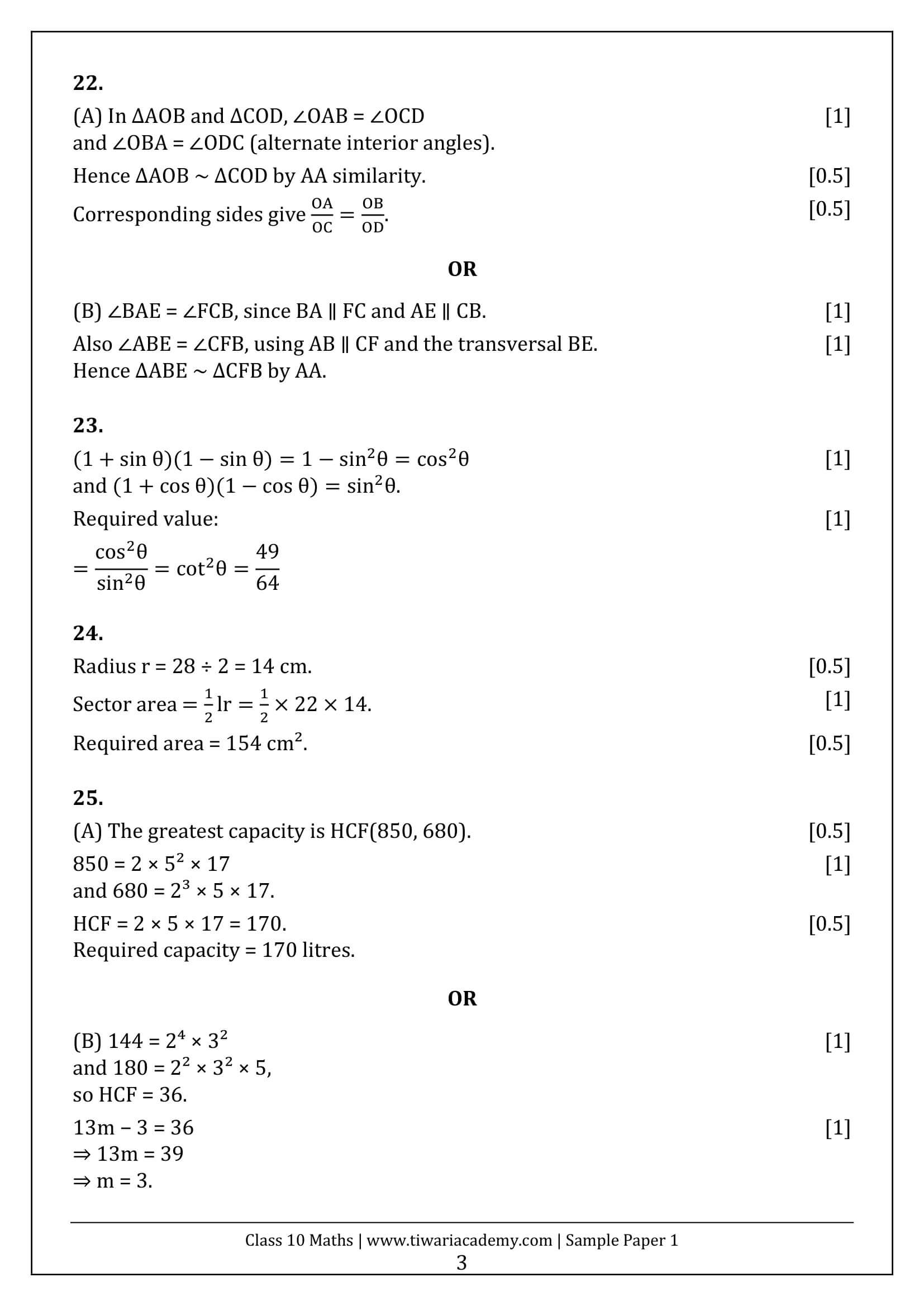 Class 10 Maths Sample Paper 1 Answers Page 3