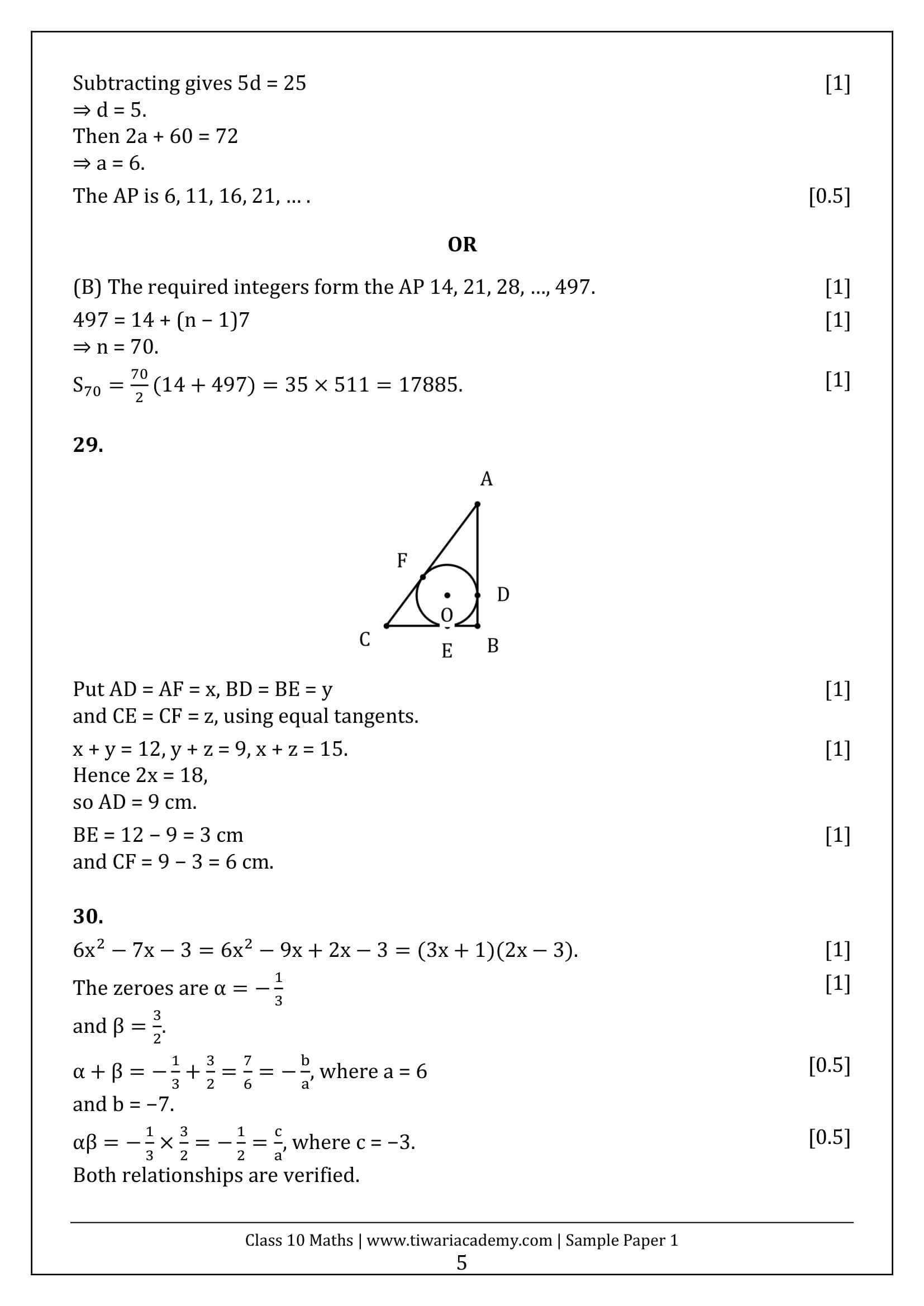 Class 10 Maths Sample Paper 1 Answers Page 5