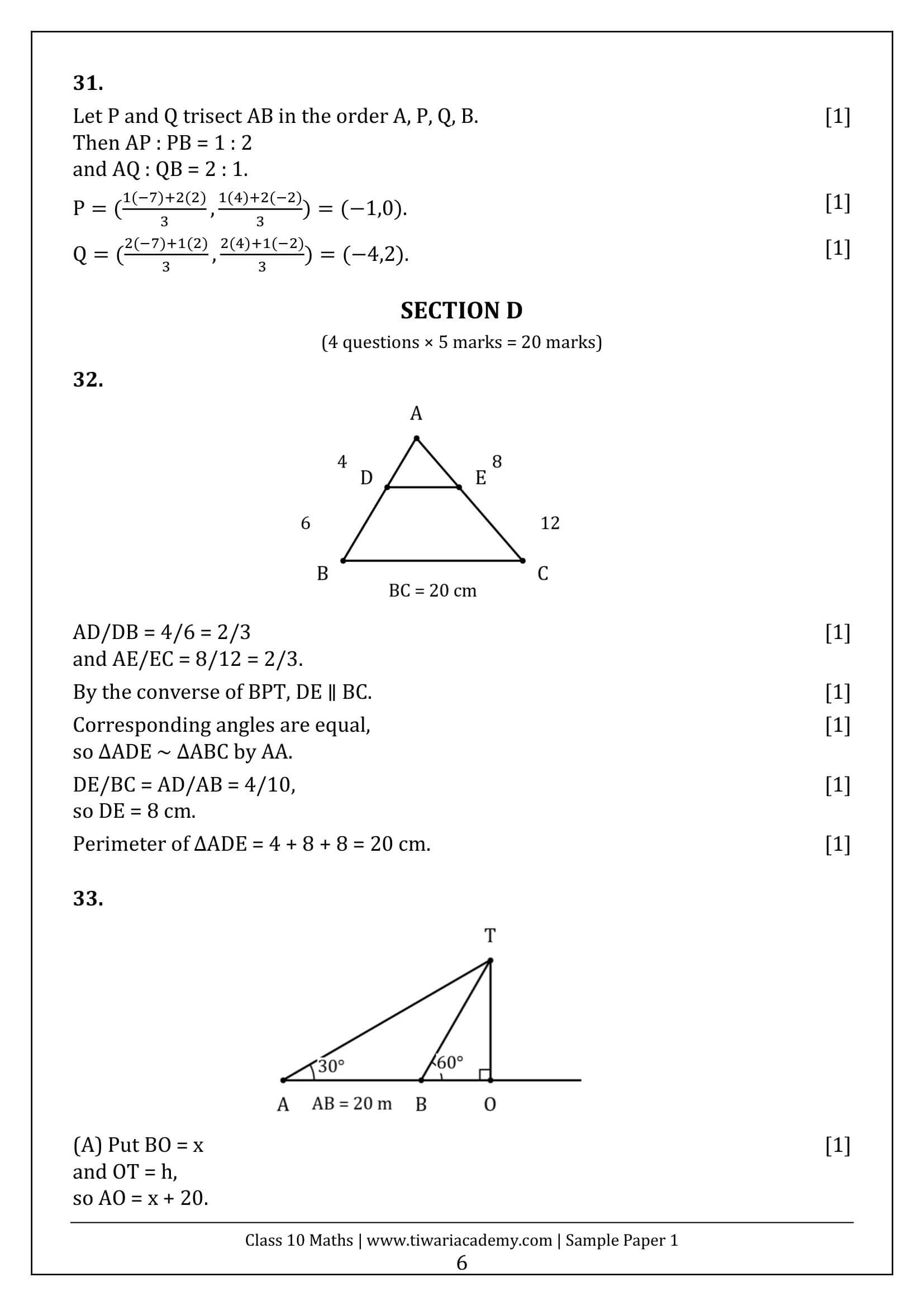 Class 10 Maths Sample Paper 1 Answers Page 6