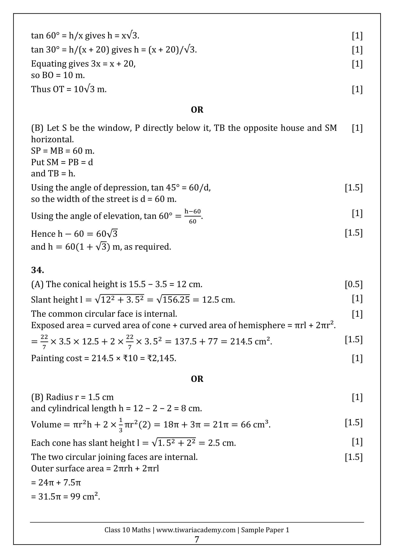 Class 10 Maths Sample Paper 1 Answers Page 7