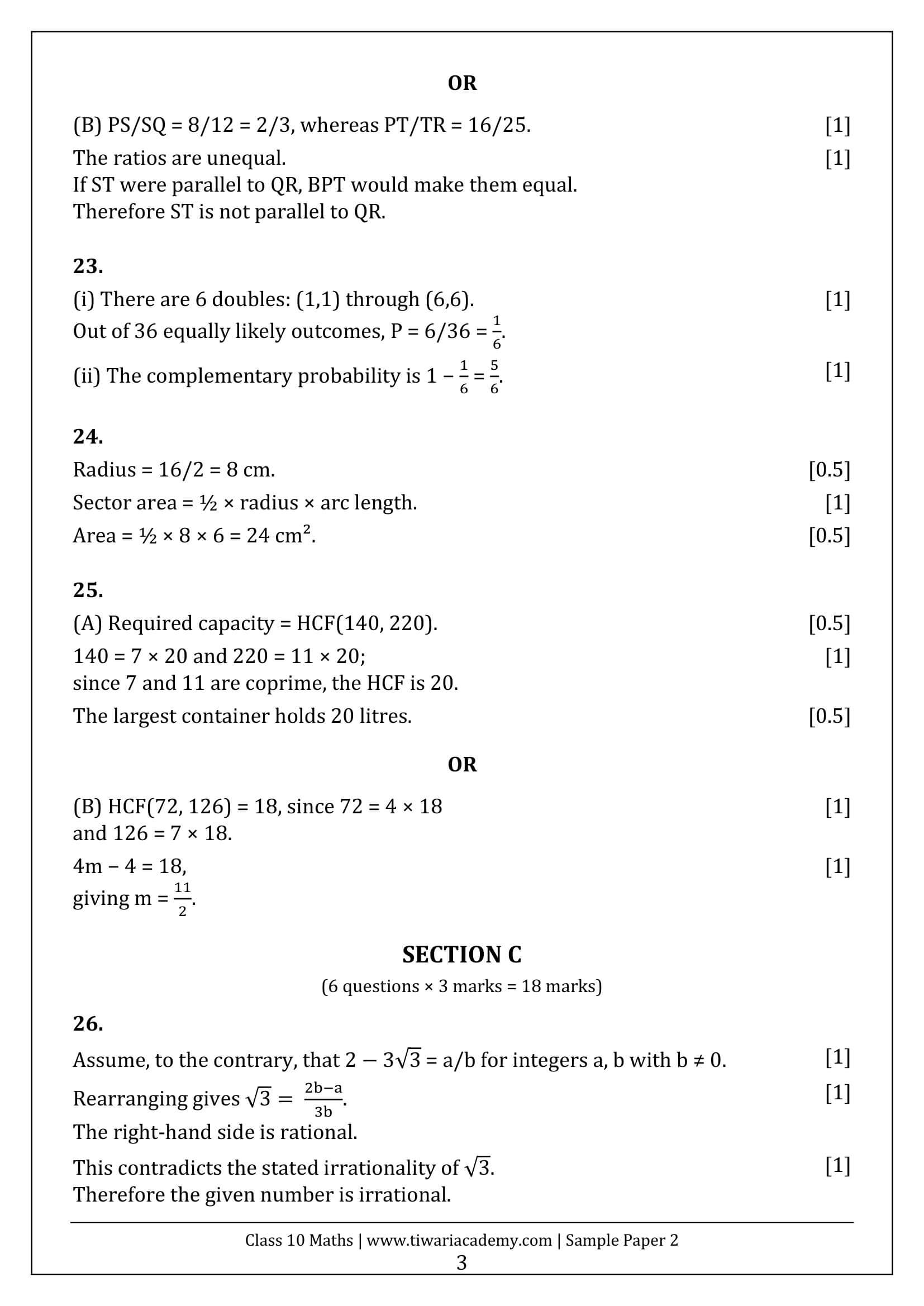 Class 10 Maths Sample Paper 2 Answers Page 3
