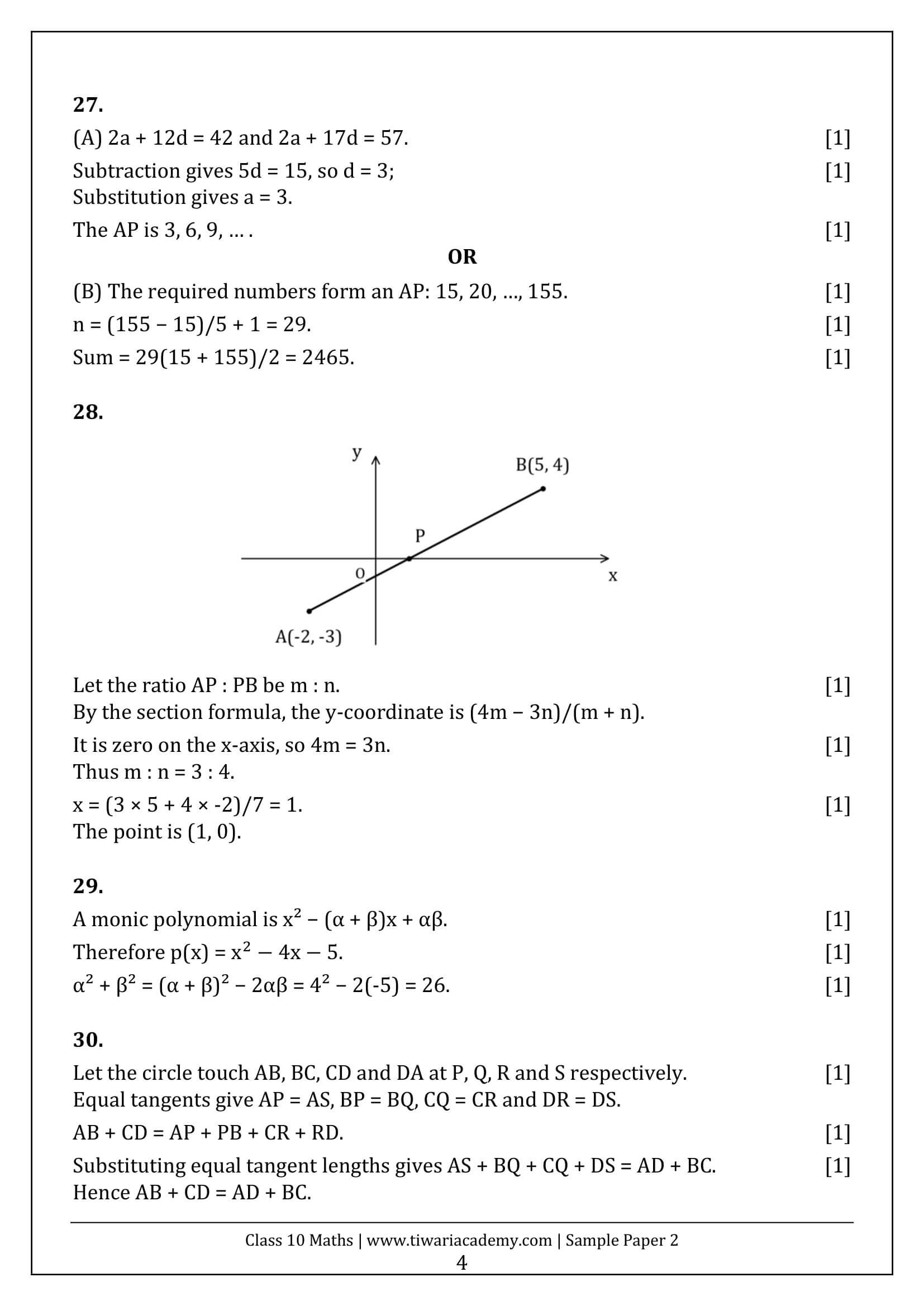 Class 10 Maths Sample Paper 2 Answers Page 4