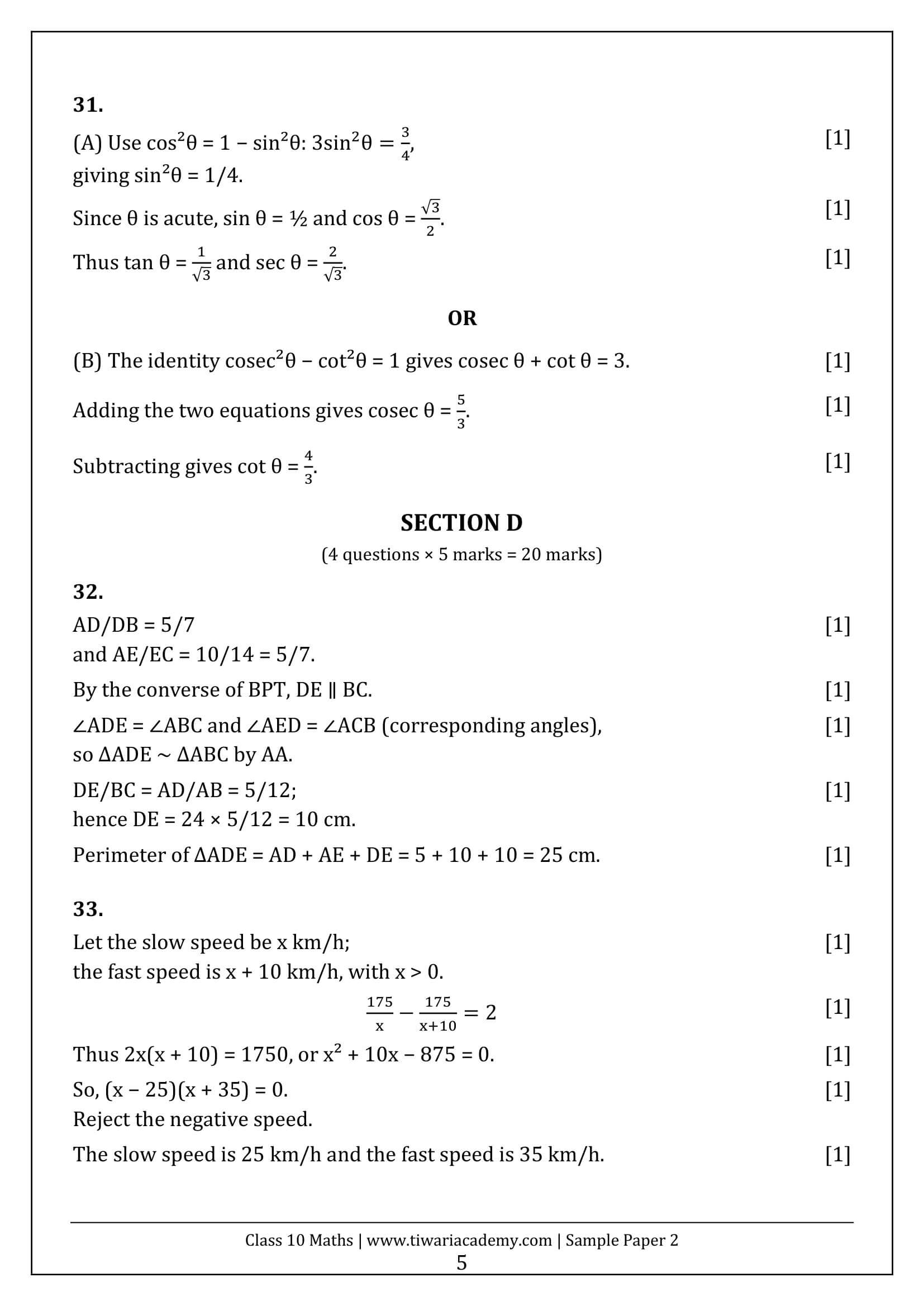 Class 10 Maths Sample Paper 2 Answers Page 5