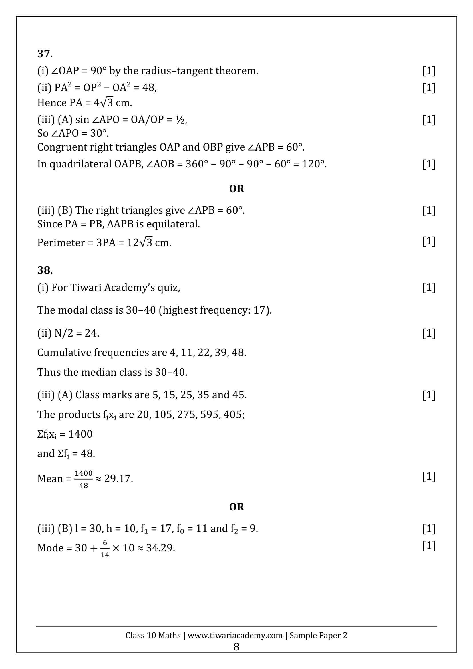Class 10 Maths Sample Paper 2 Answers Page 8