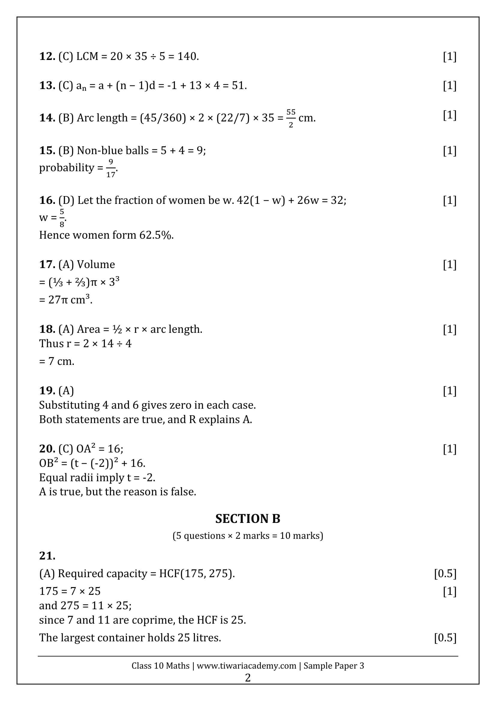 Class 10 Maths Sample Paper 3 Answers Page 2