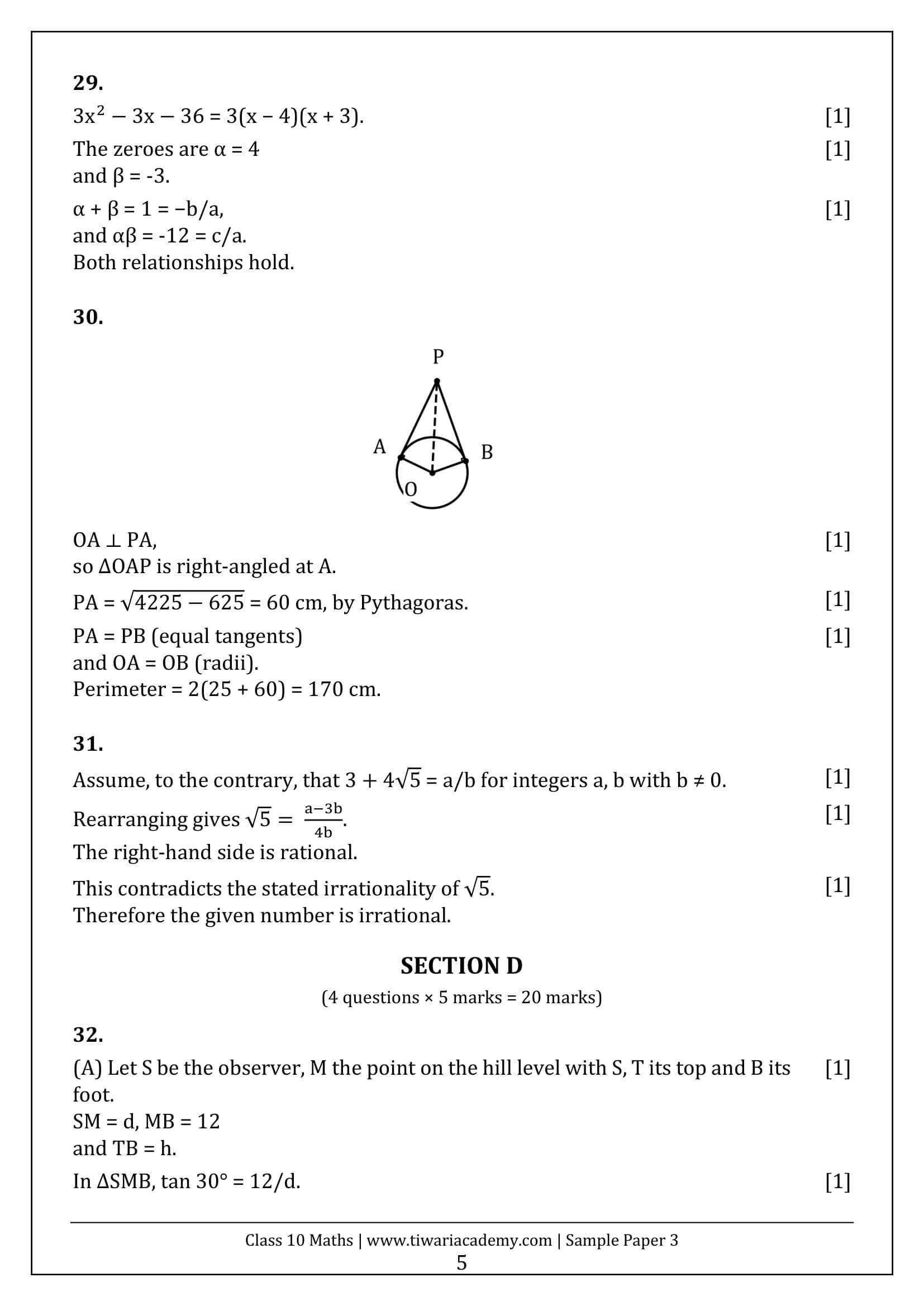 Class 10 Maths Sample Paper 3 Answers Page 5