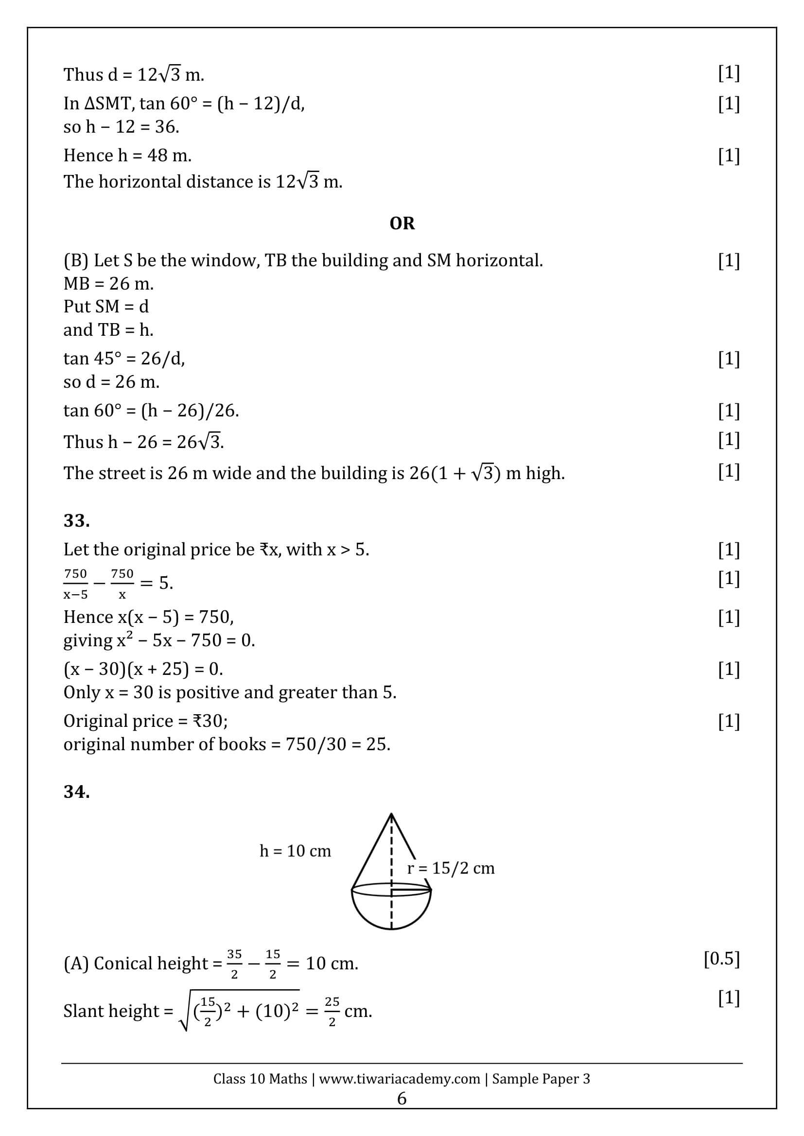 Class 10 Maths Sample Paper 3 Answers Page 6