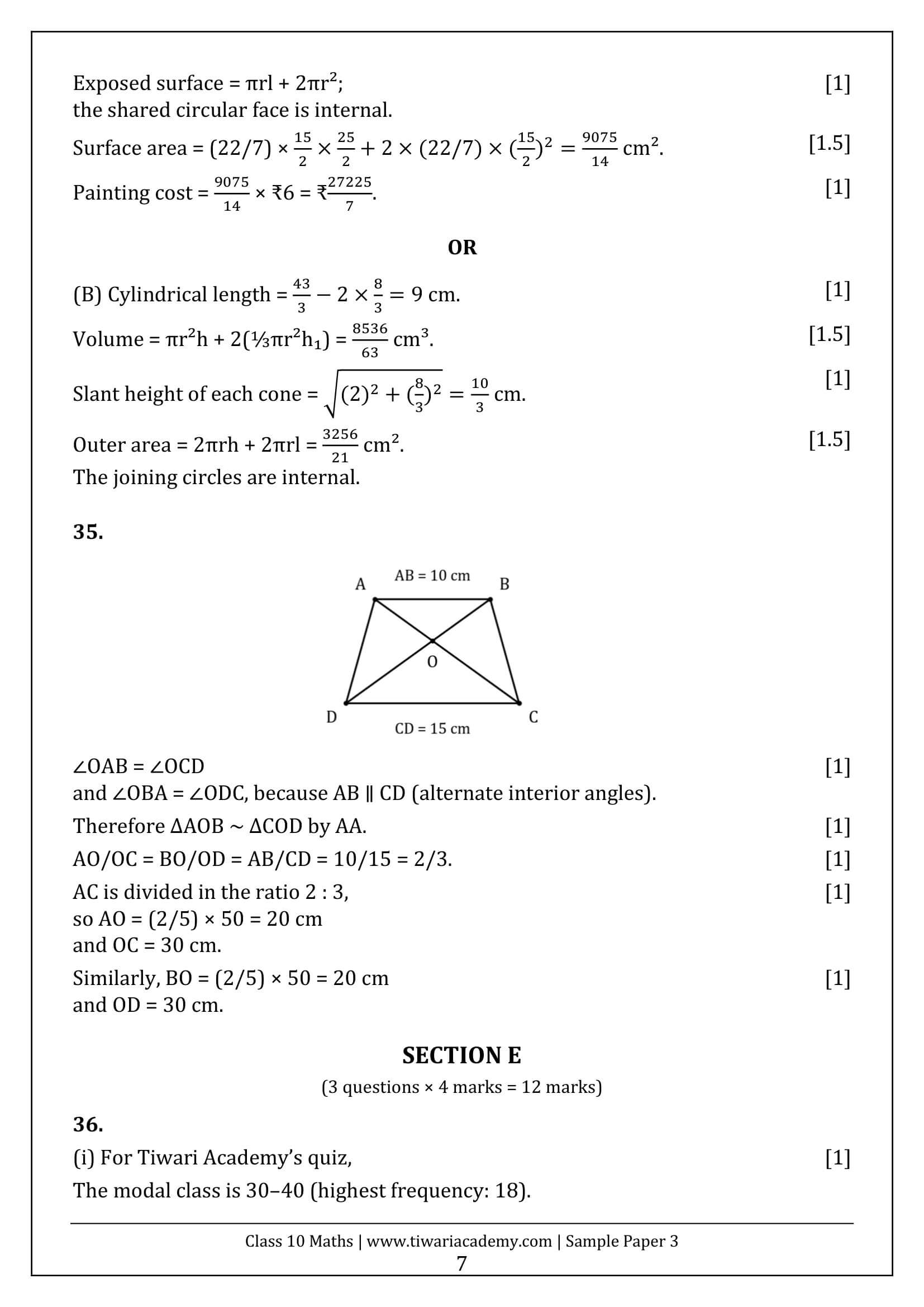 Class 10 Maths Sample Paper 3 Answers Page 7