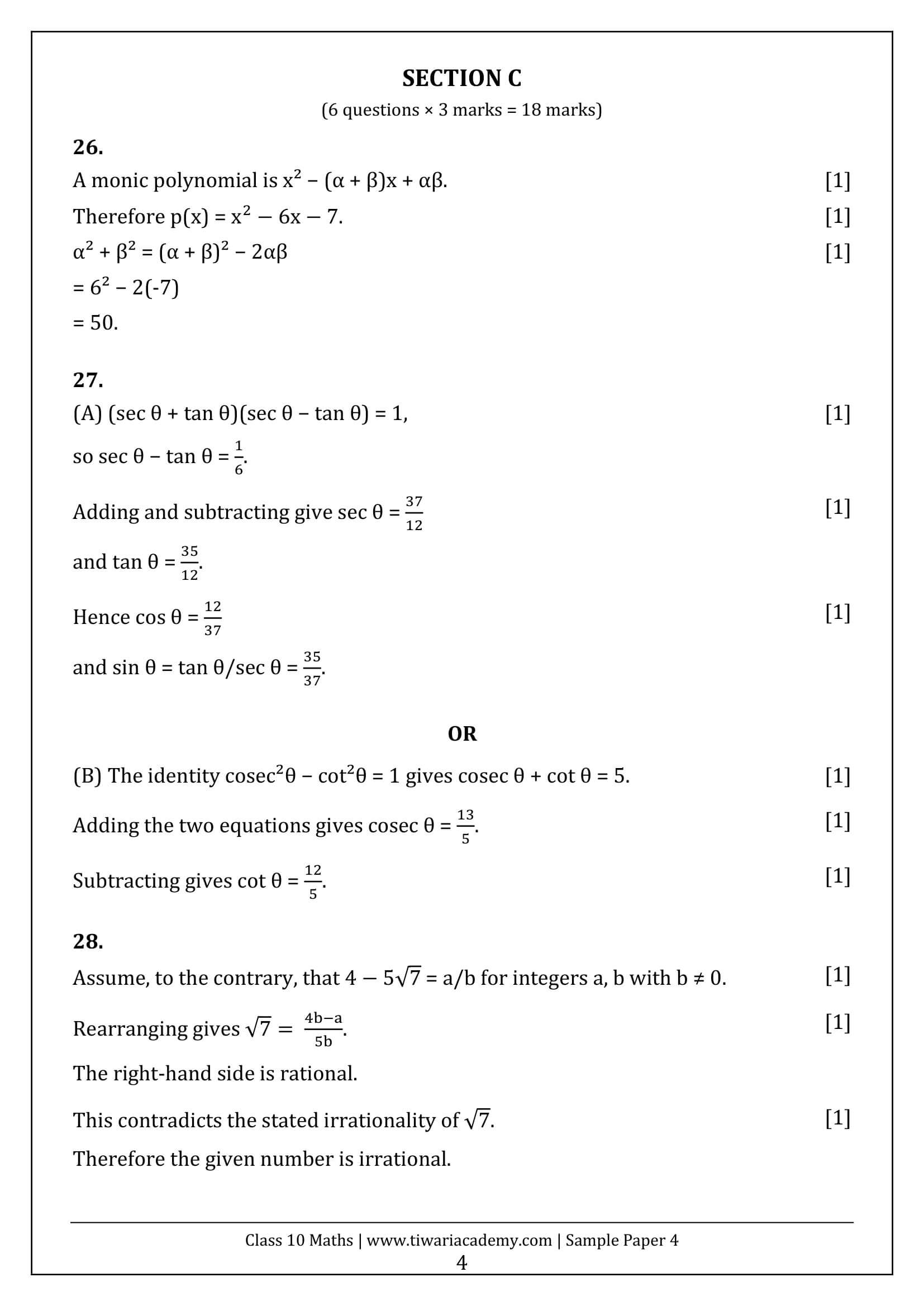 Class 10 Maths Sample Paper 4 Answers Page 4