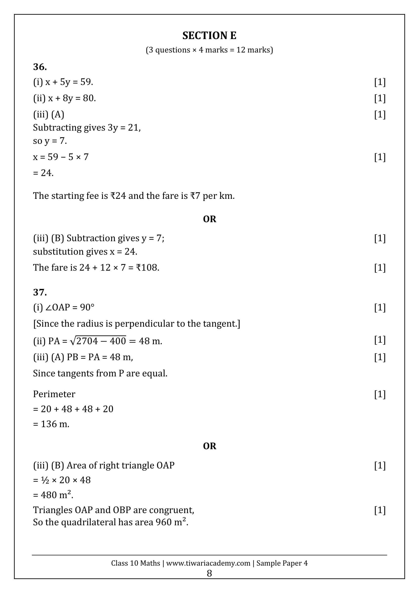 Class 10 Maths Sample Paper 4 Answers Page 8