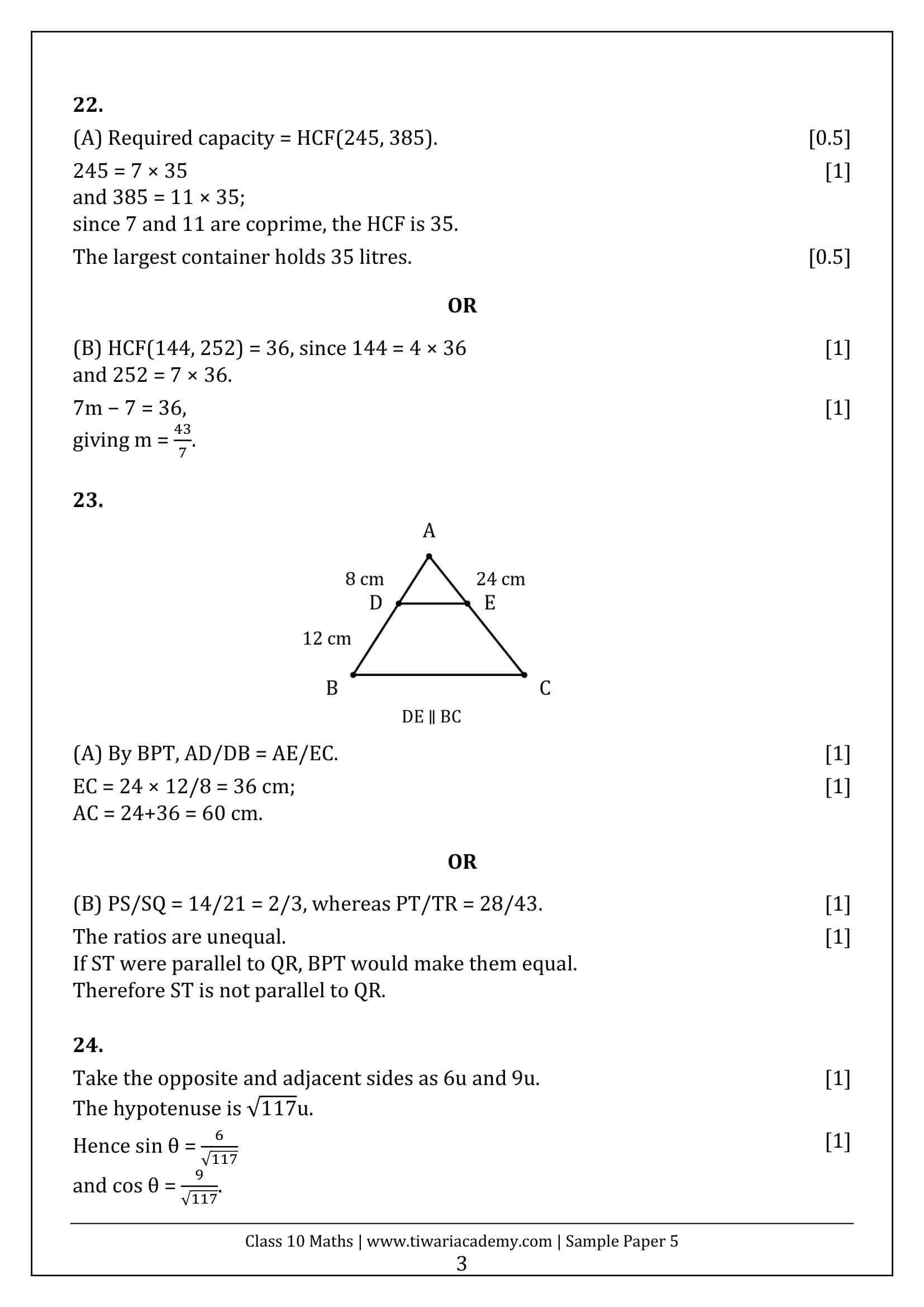 Class 10 Maths Sample Paper 5 Answers Page 3