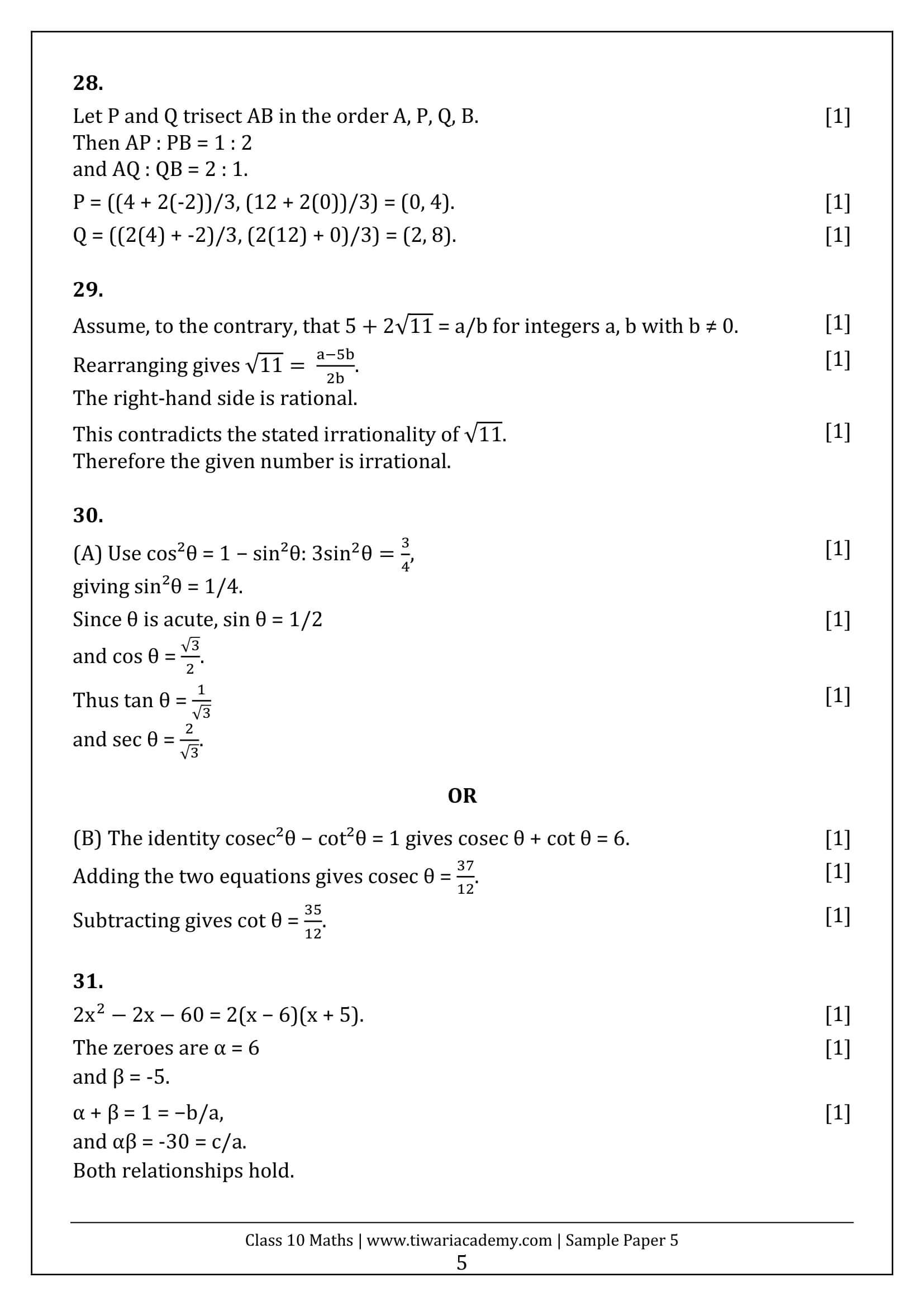Class 10 Maths Sample Paper 5 Answers Page 5