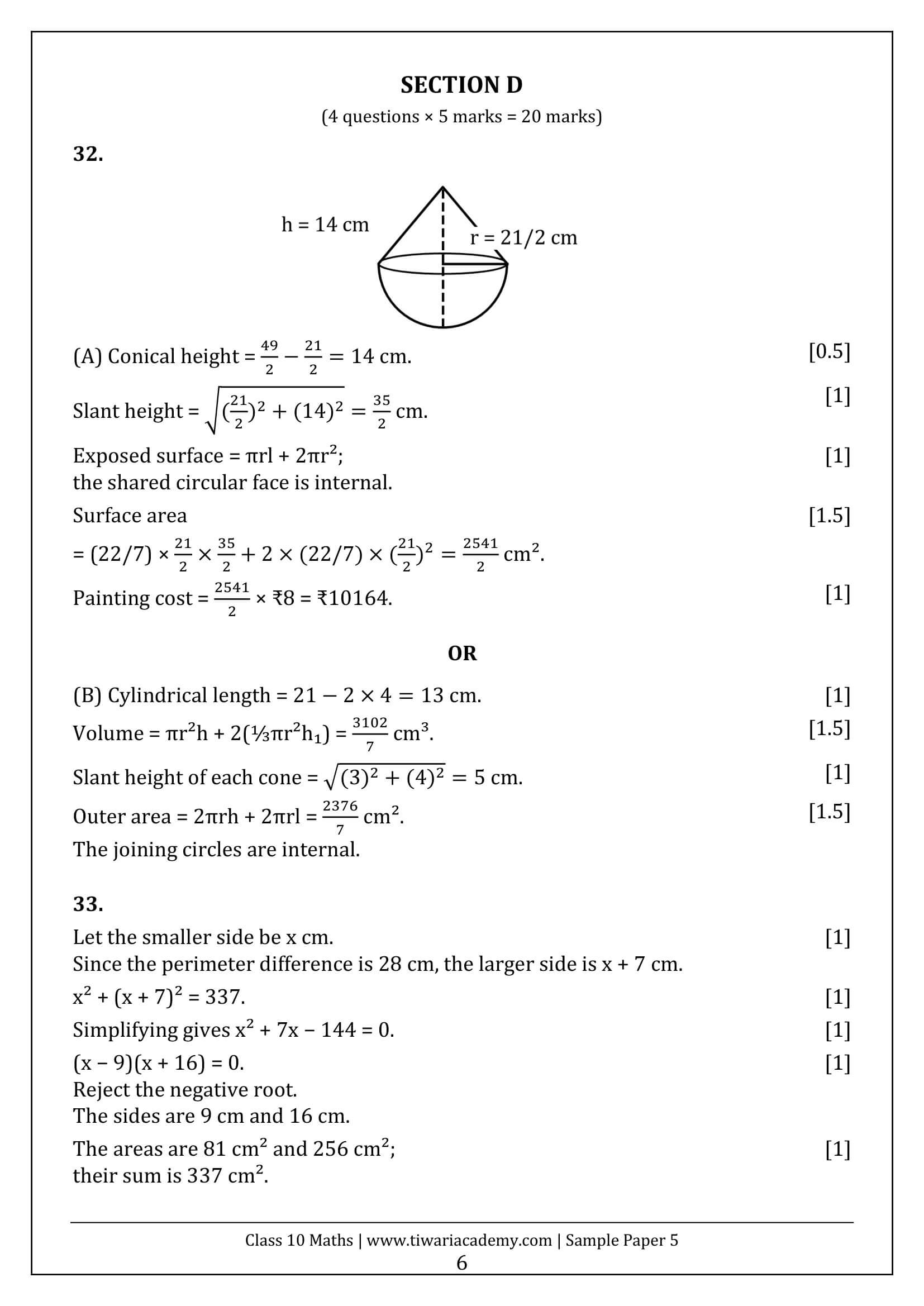 Class 10 Maths Sample Paper 5 Answers Page 6