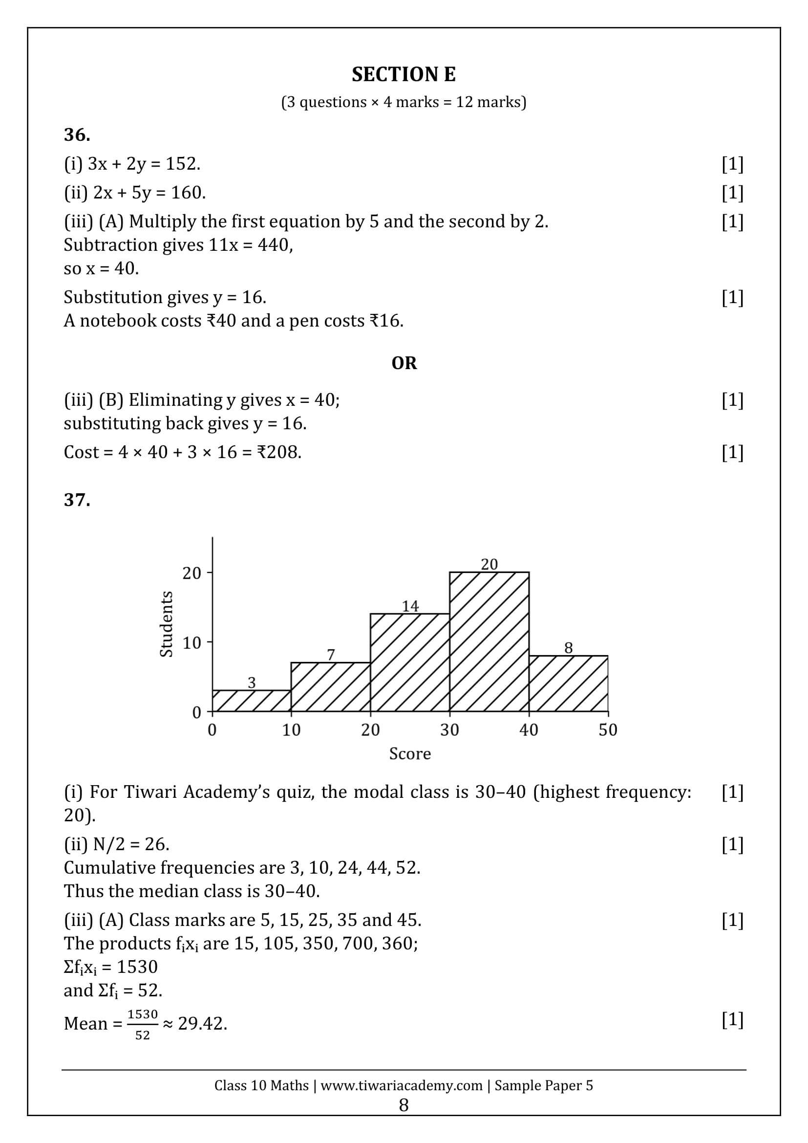 Class 10 Maths Sample Paper 5 Answers Page 8