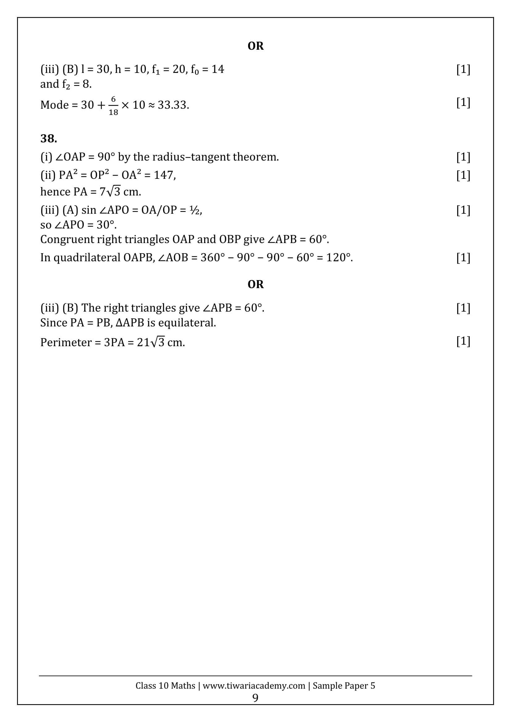 Class 10 Maths Sample Paper 5 Answers Page 9