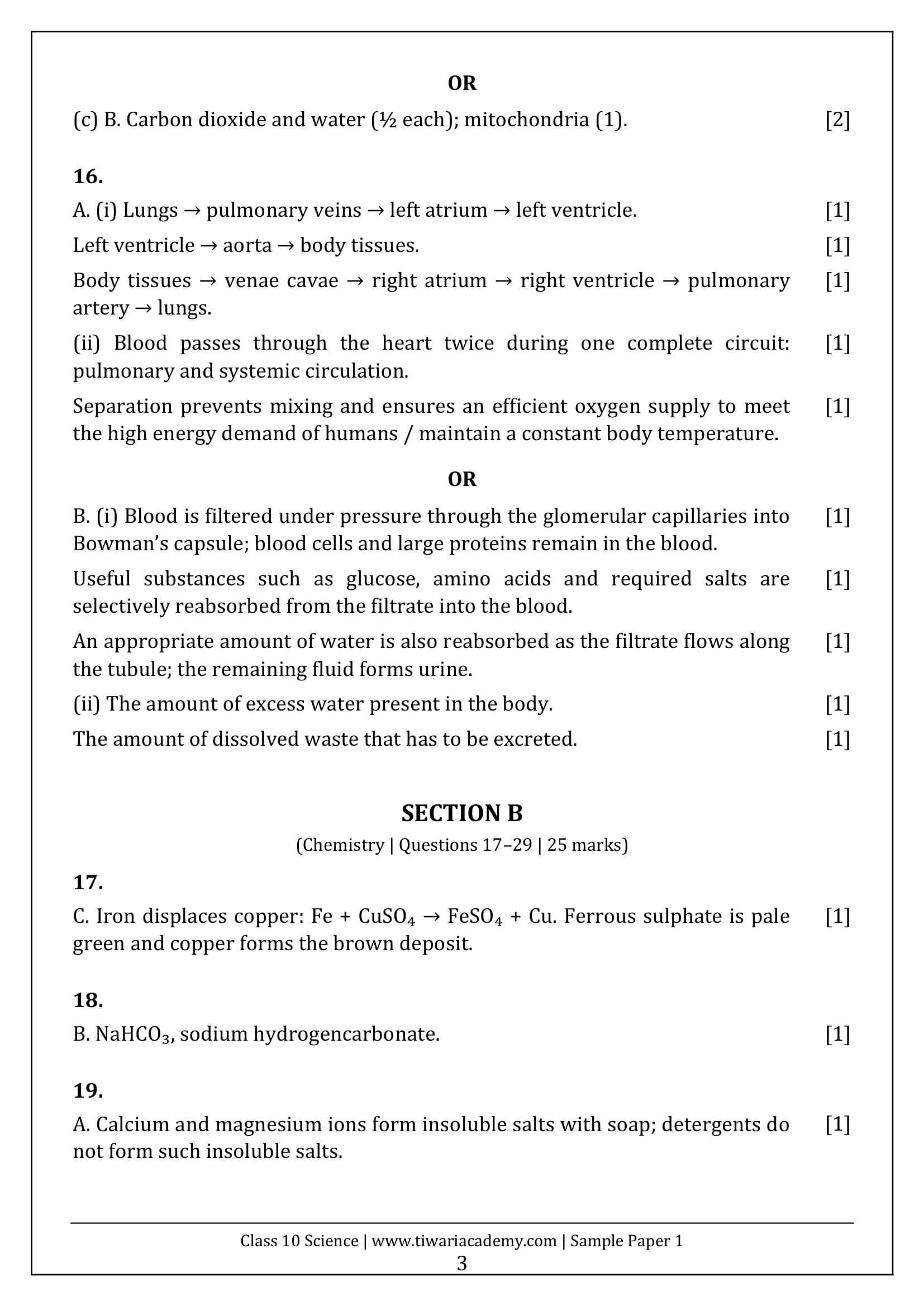 Class 10 Science Sample Paper 1 Answers Page 3