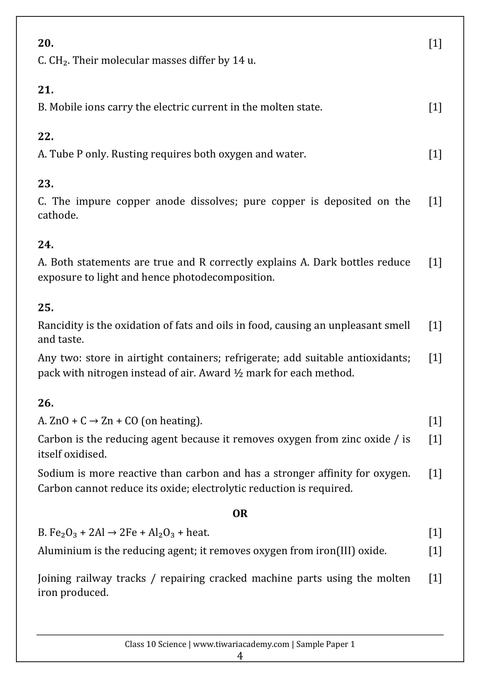 Class 10 Science Sample Paper 1 Answers Page 4
