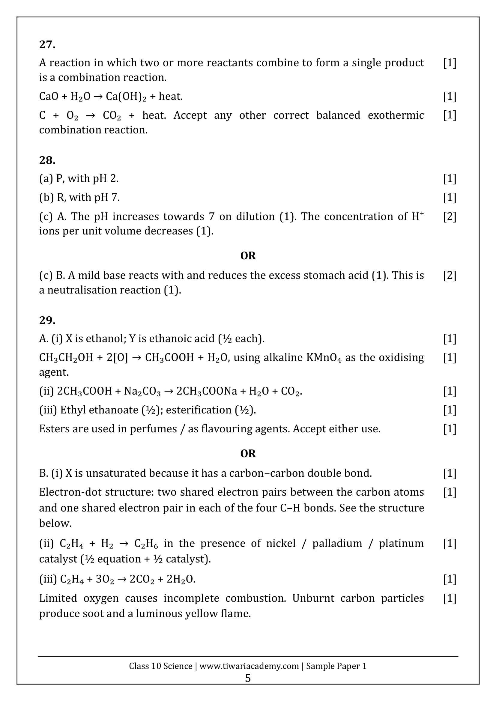 Class 10 Science Sample Paper 1 Answers Page 5