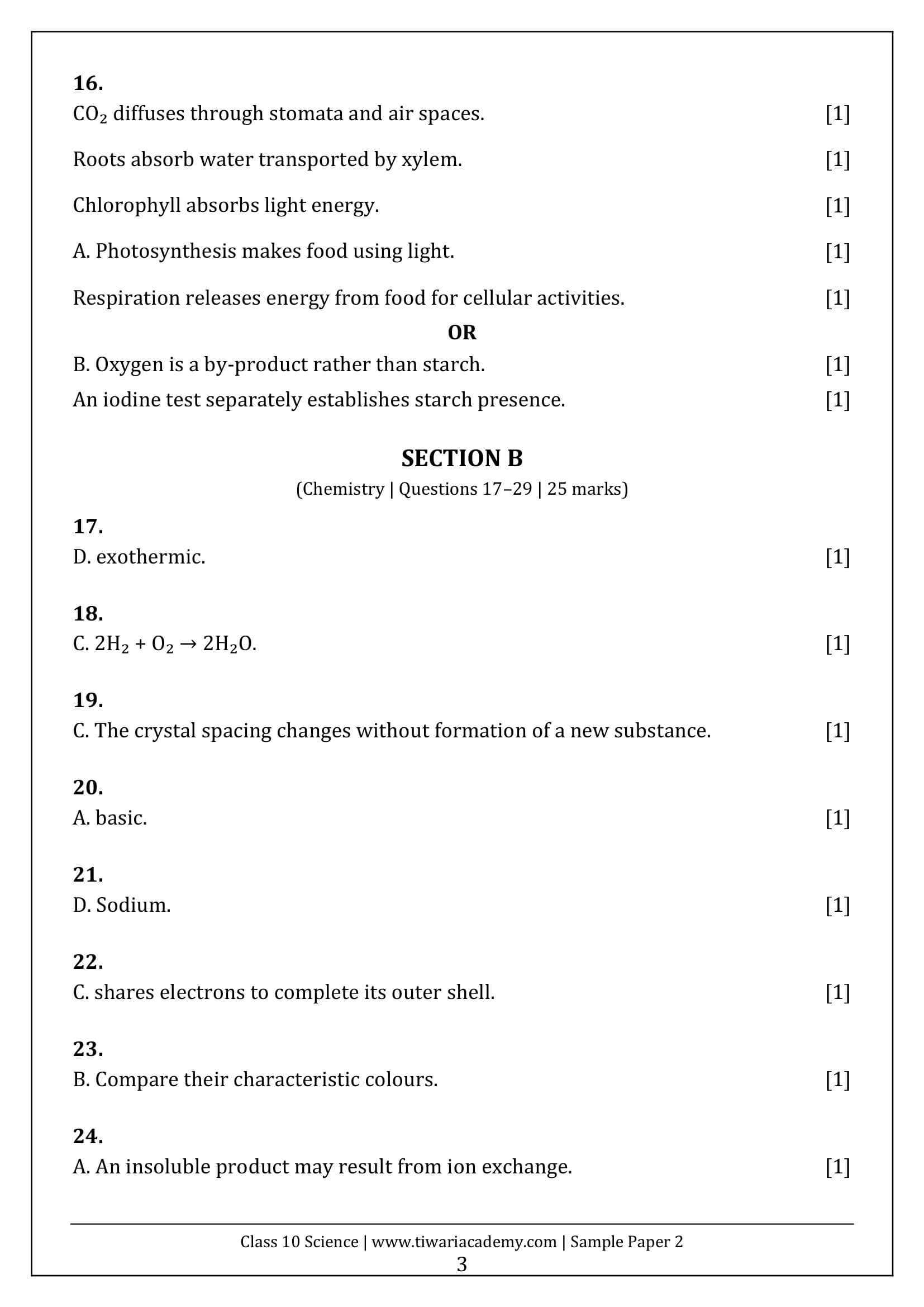 Class 10 Science Sample Paper 2 Answers Page 3