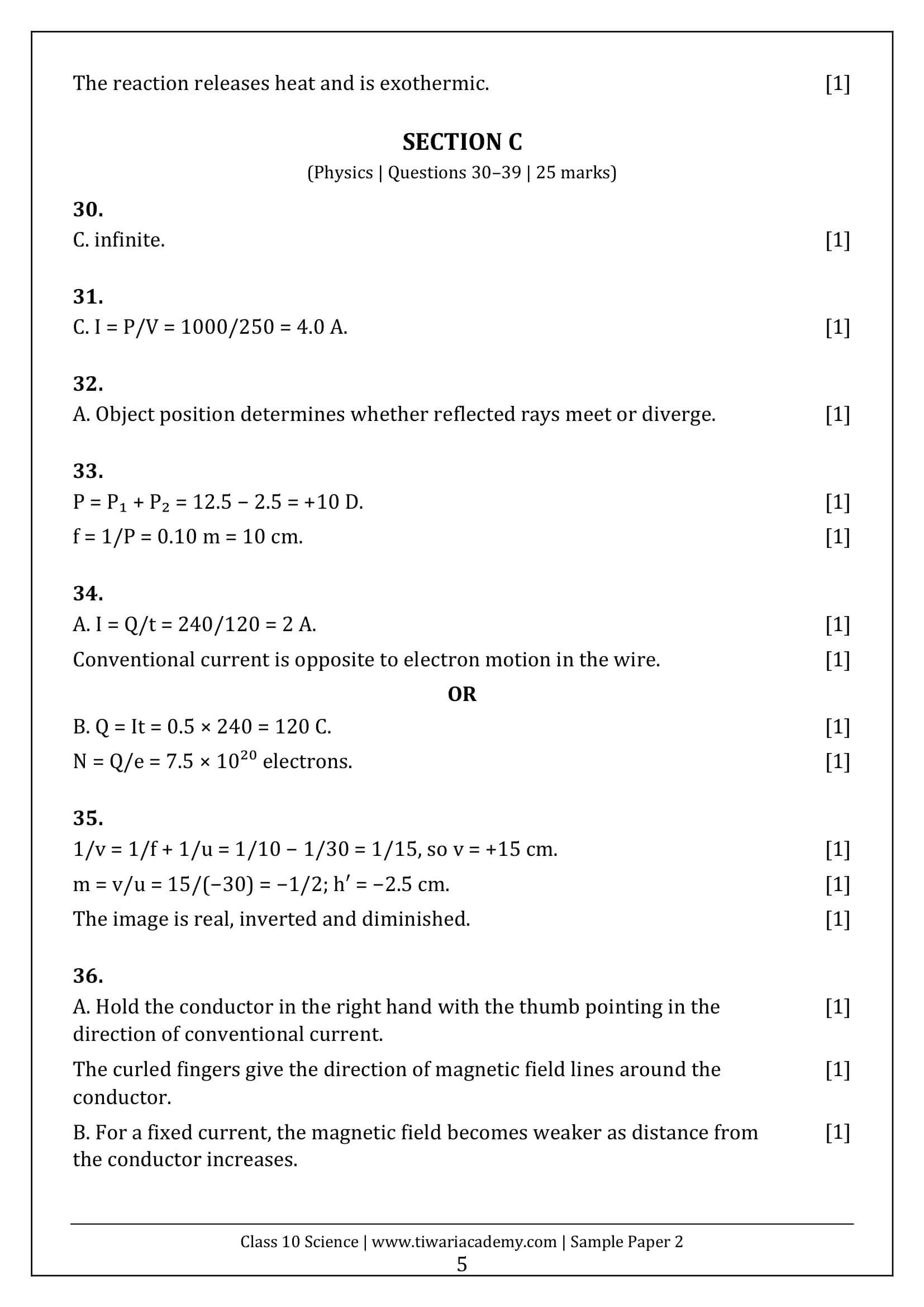 Class 10 Science Sample Paper 2 Answers Page 5