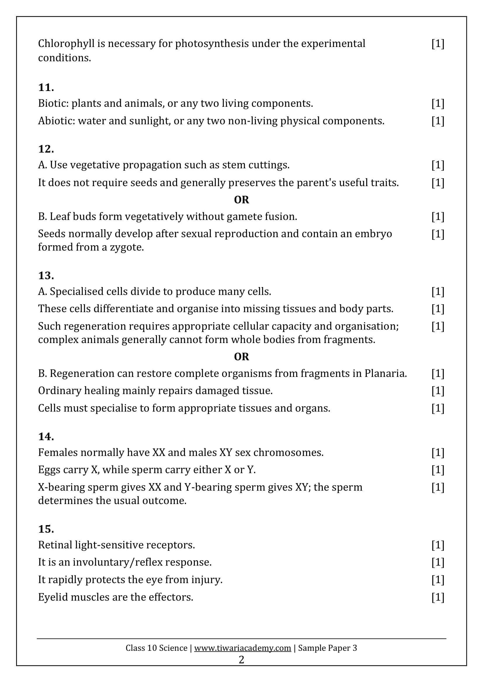 Class 10 Science Sample Paper 3 Answers Page 2