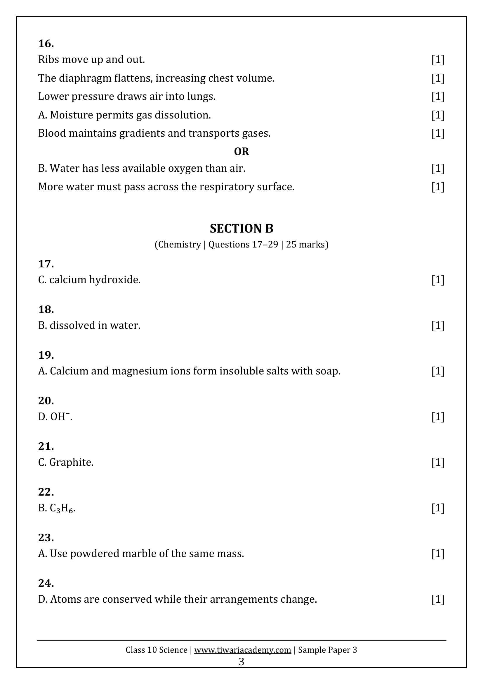 Class 10 Science Sample Paper 3 Answers Page 3
