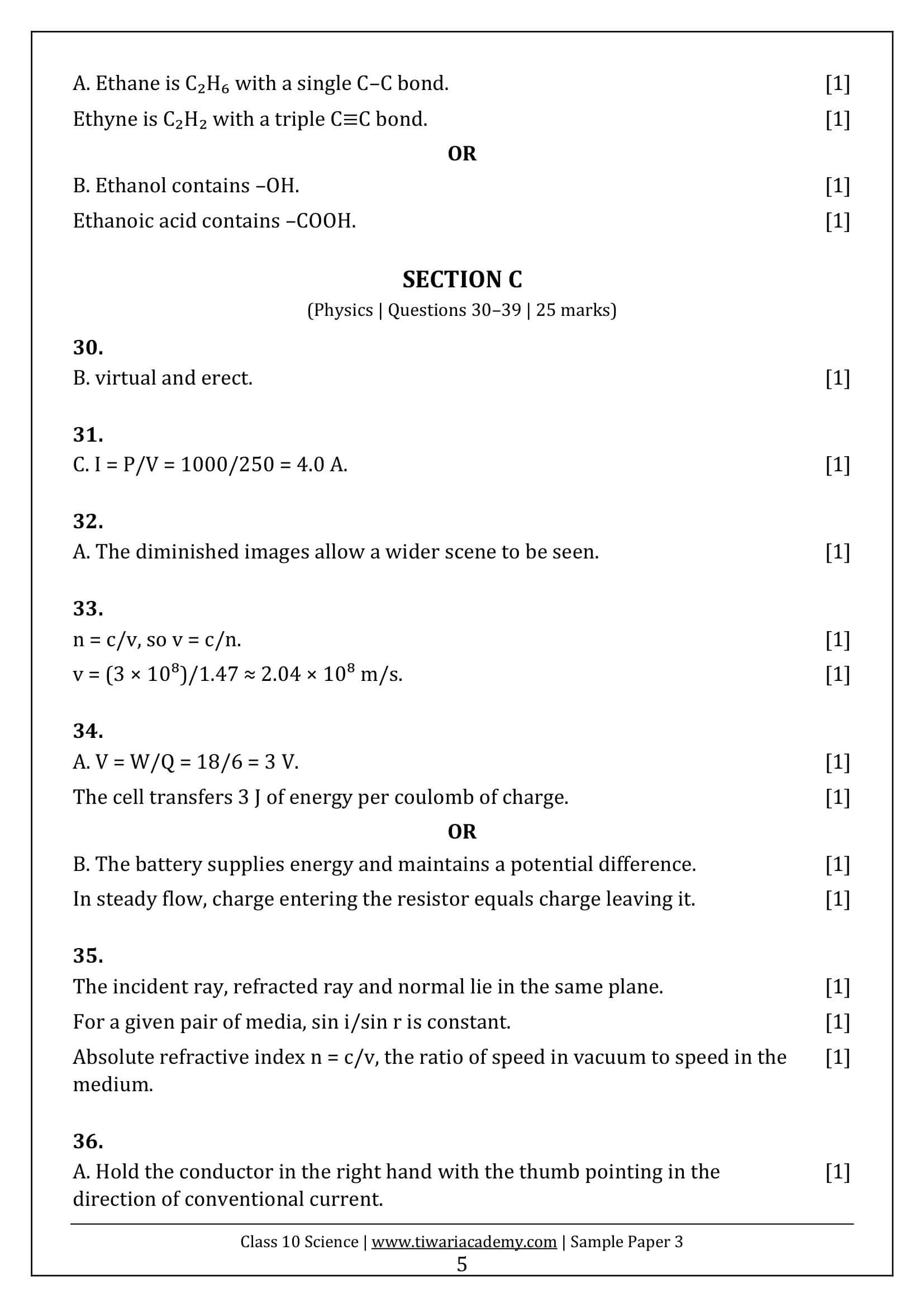 Class 10 Science Sample Paper 3 Answers Page 5