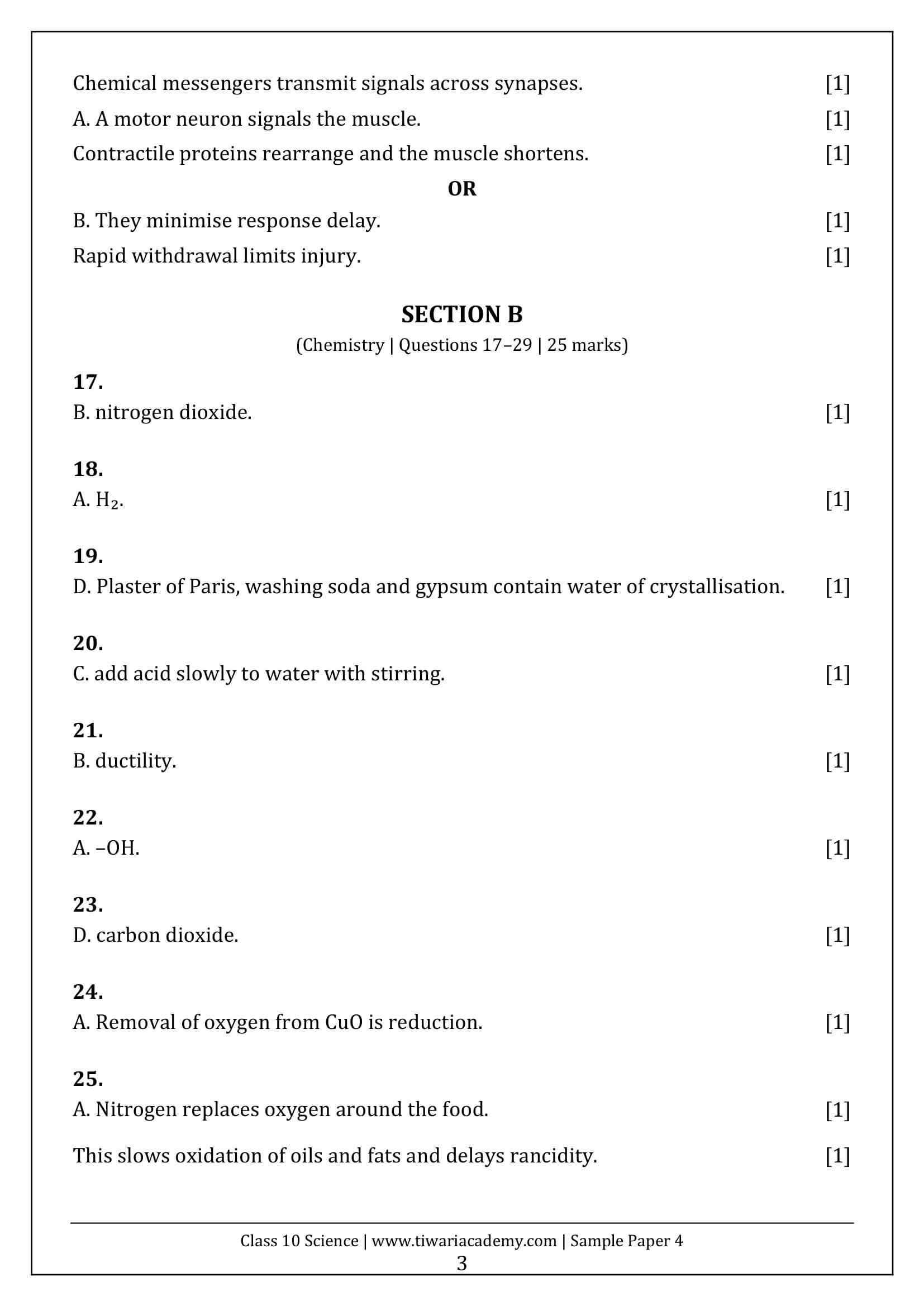 Class 10 Science Sample Paper 4 Answers Page 3