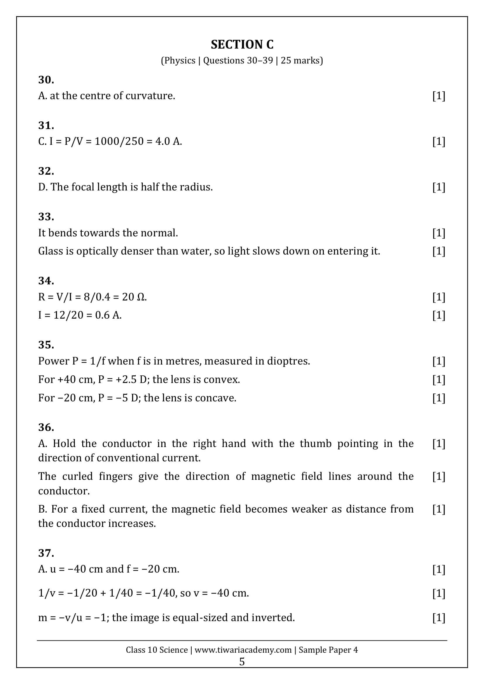 Class 10 Science Sample Paper 4 Answers Page 5