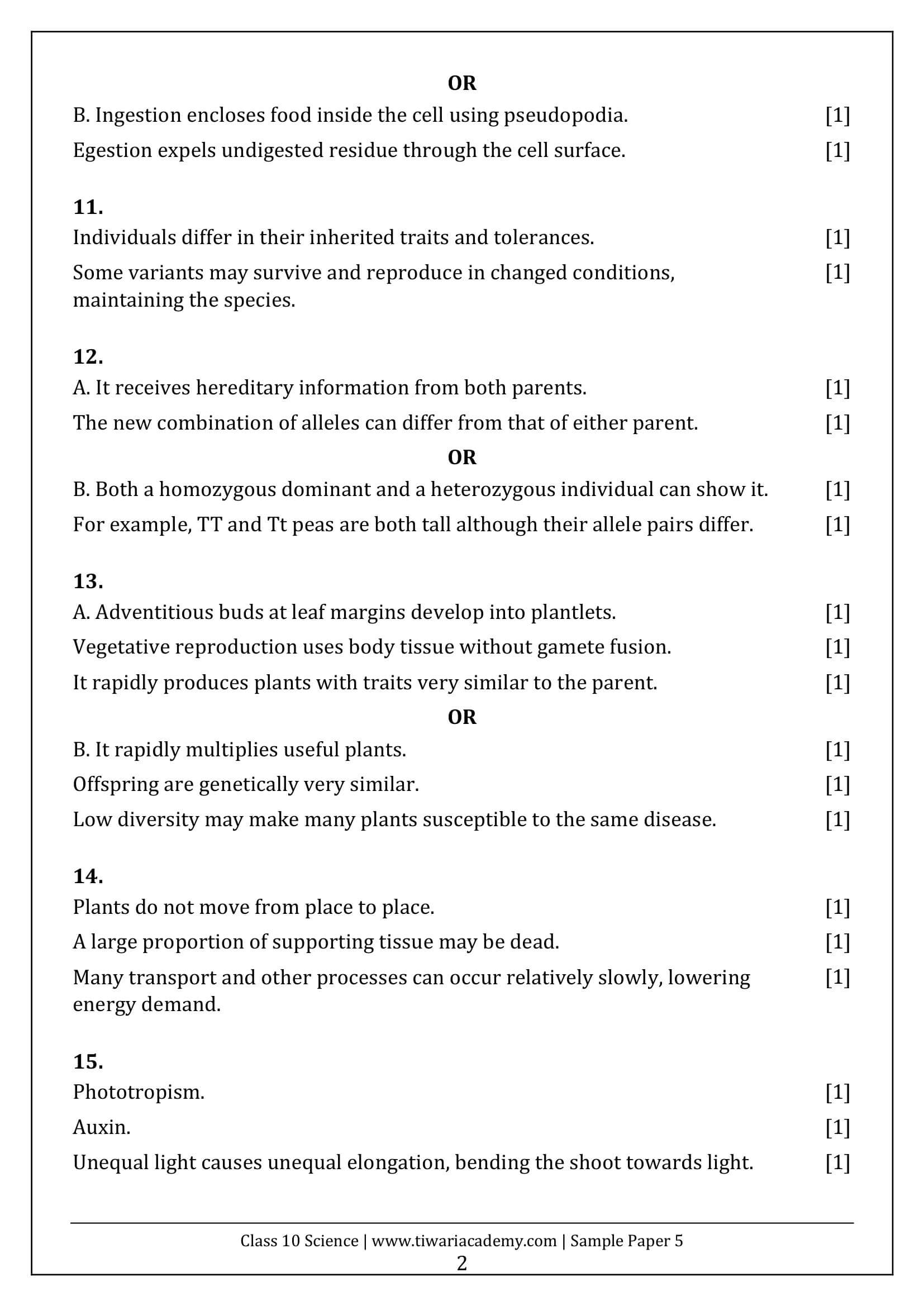 Class 10 Science Sample Paper 5 Answers Page 2