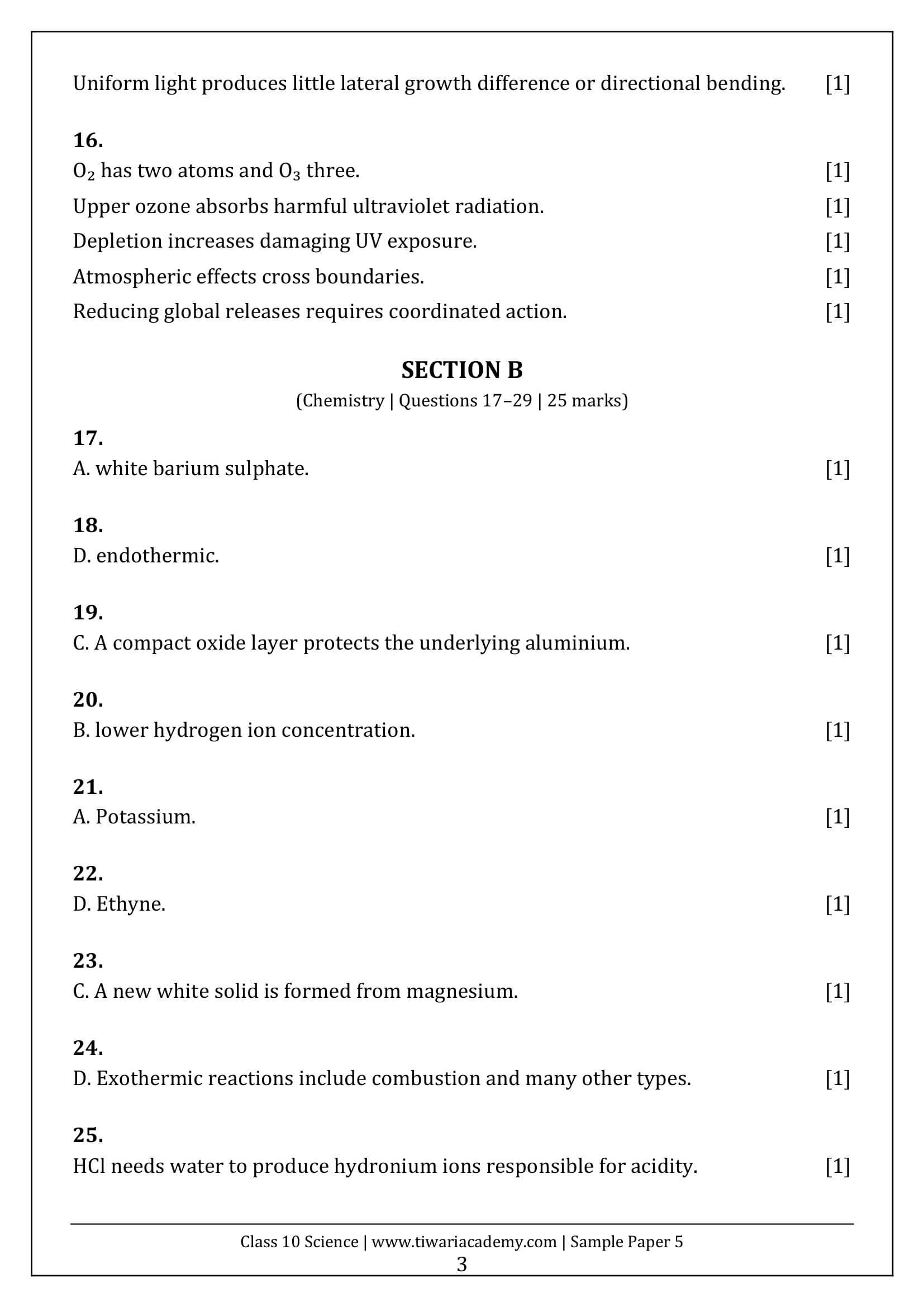Class 10 Science Sample Paper 5 Answers Page 3