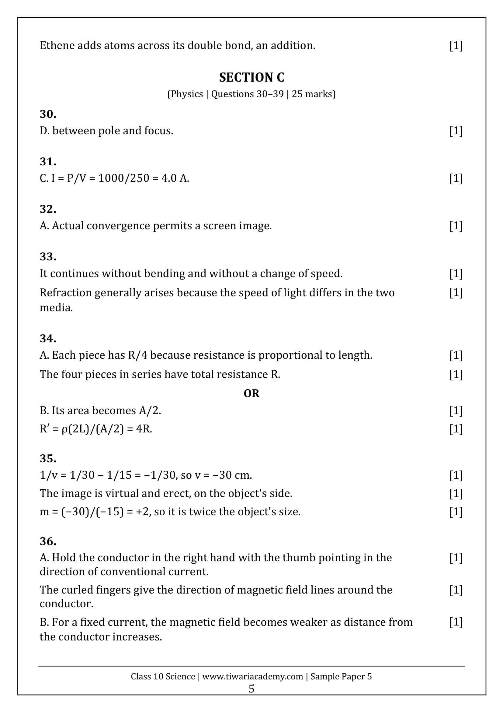 Class 10 Science Sample Paper 5 Answers Page 5