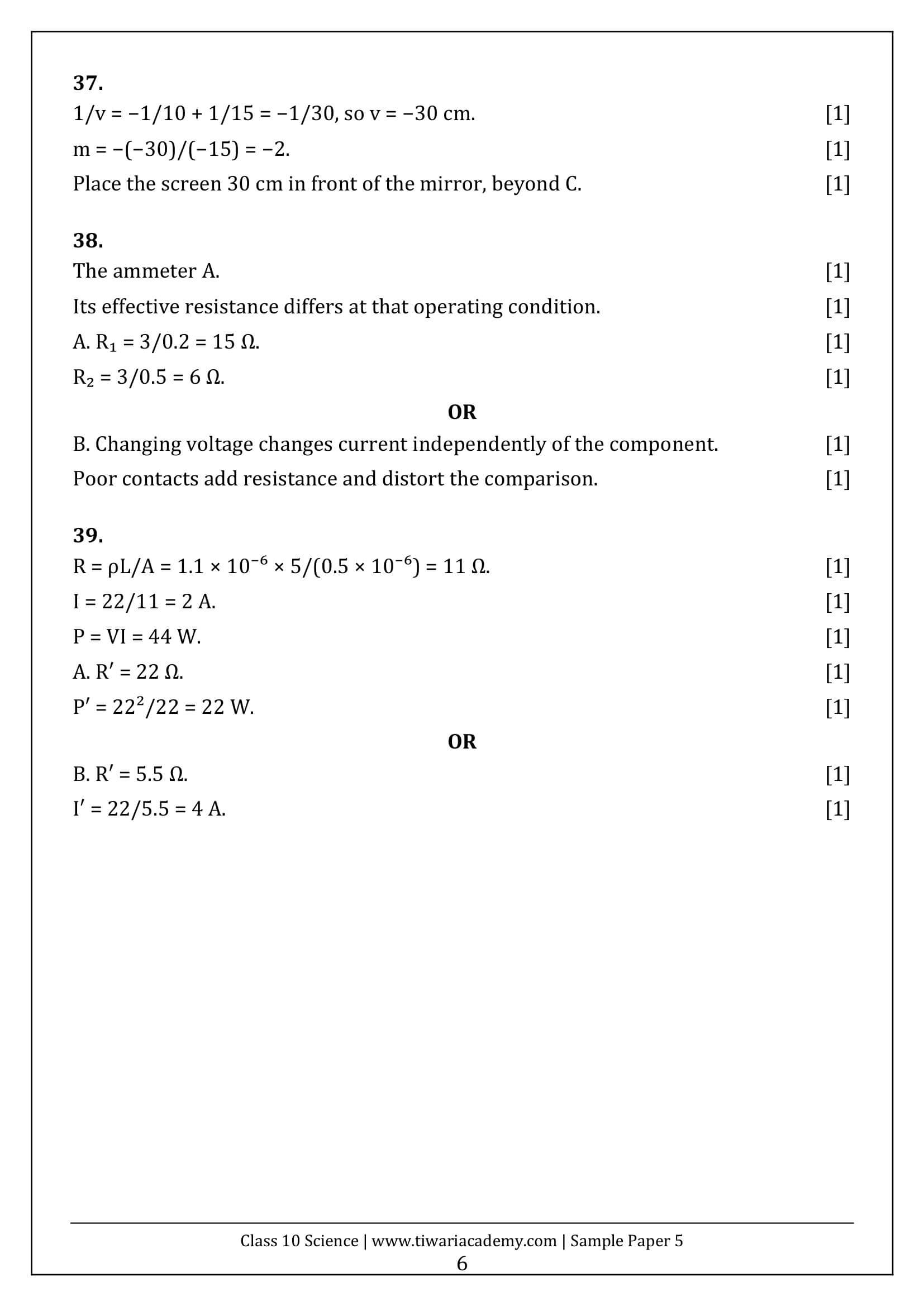 Class 10 Science Sample Paper 5 Answers Page 6
