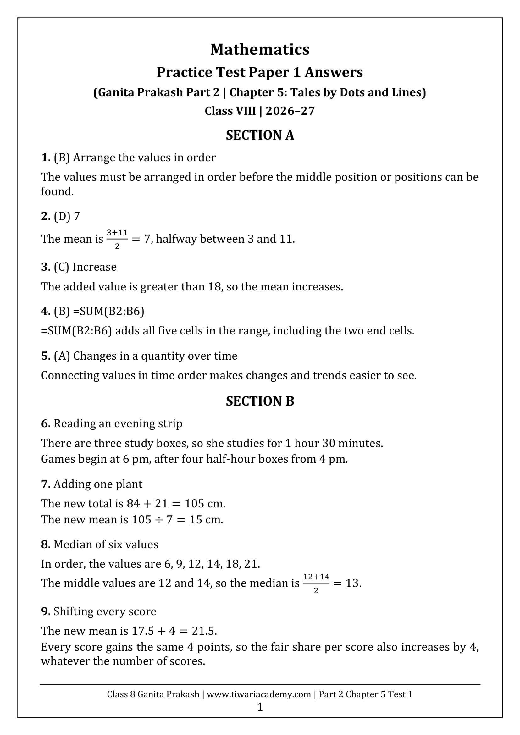 Class 8 Maths Part 2 Chapter 5 Test Paper 1 Answers Page 1