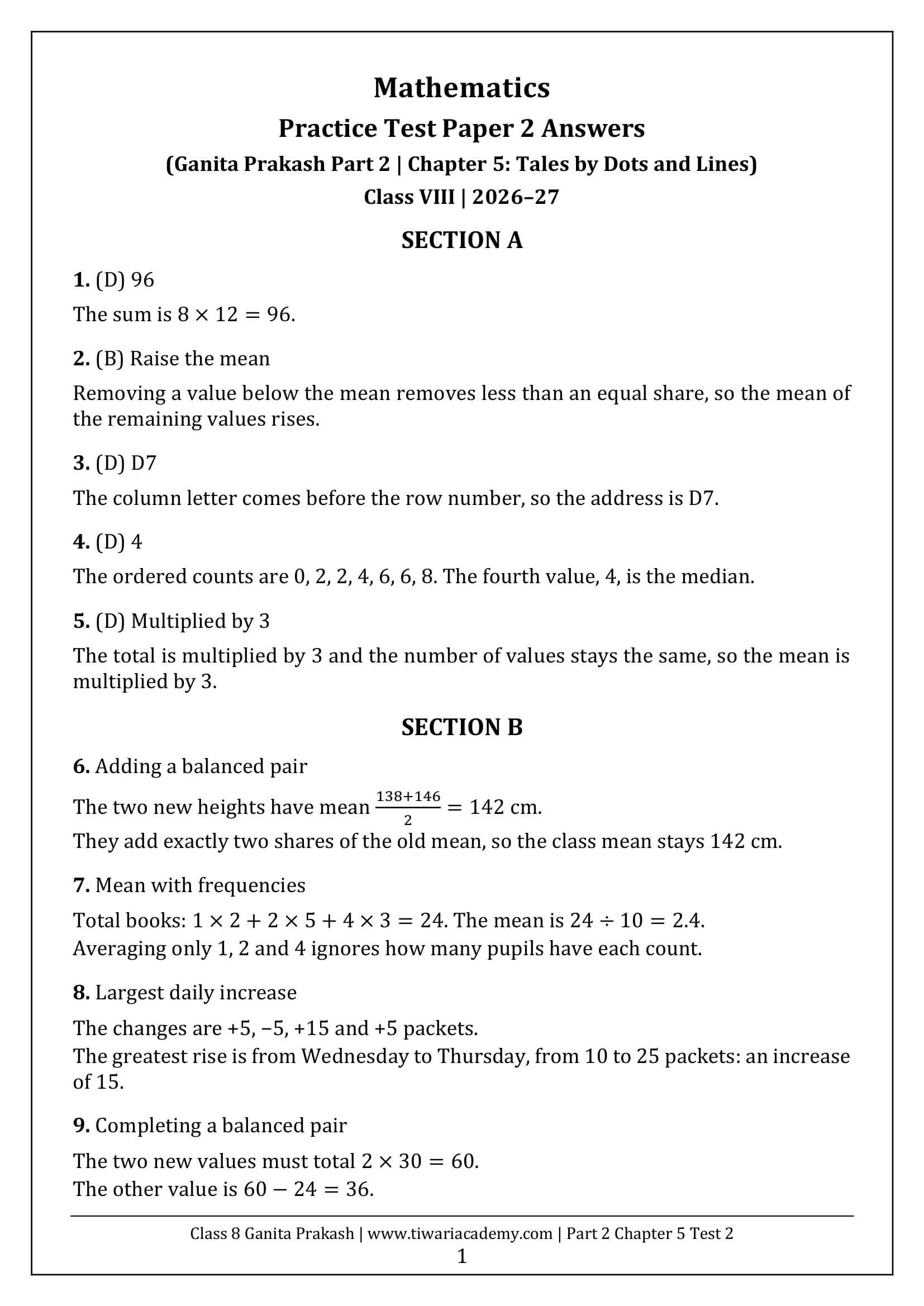 Class 8 Maths Part 2 Chapter 5 Test Paper 2 Answers Page 1