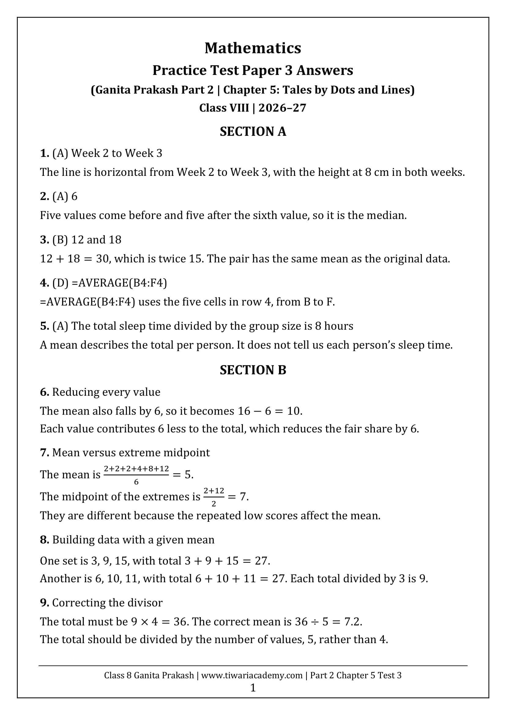 Class 8 Maths Part 2 Chapter 5 Test Paper 3 Answers Page 1