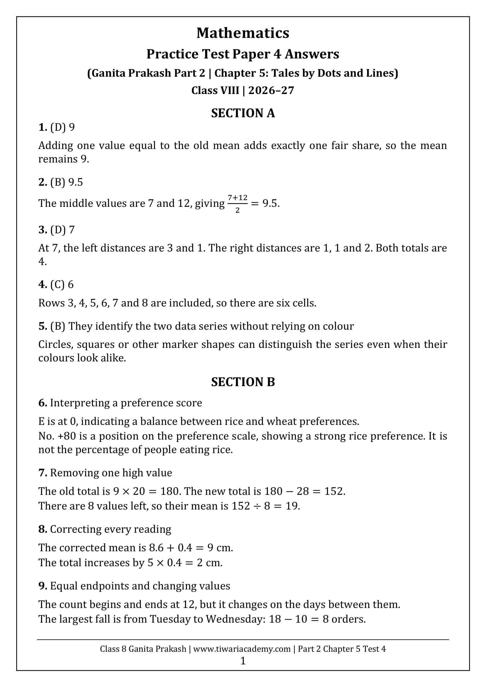 Class 8 Maths Part 2 Chapter 5 Test Paper 4 Answers Page 1