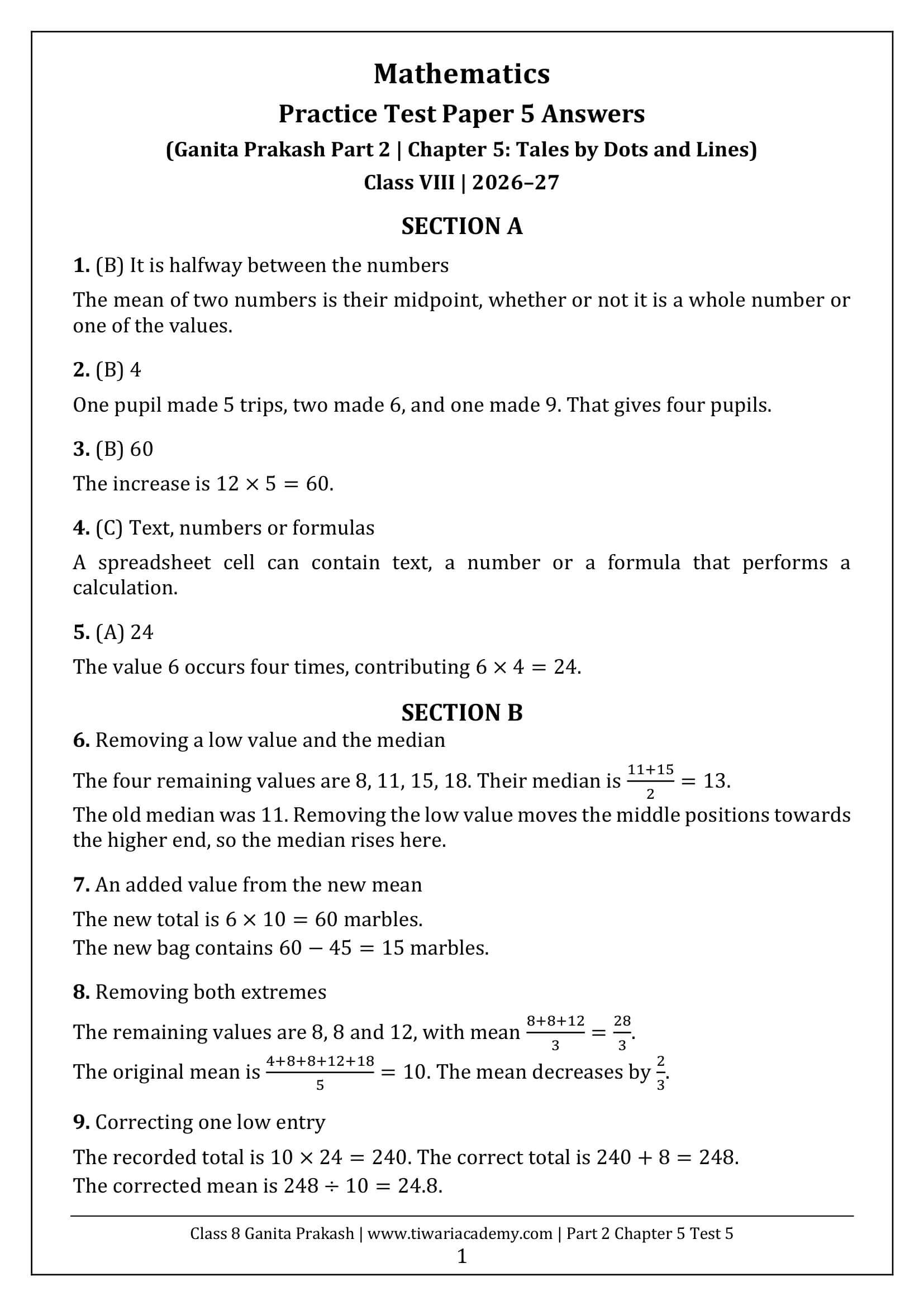 Class 8 Maths Part 2 Chapter 5 Test Paper 5 Answers Page 1