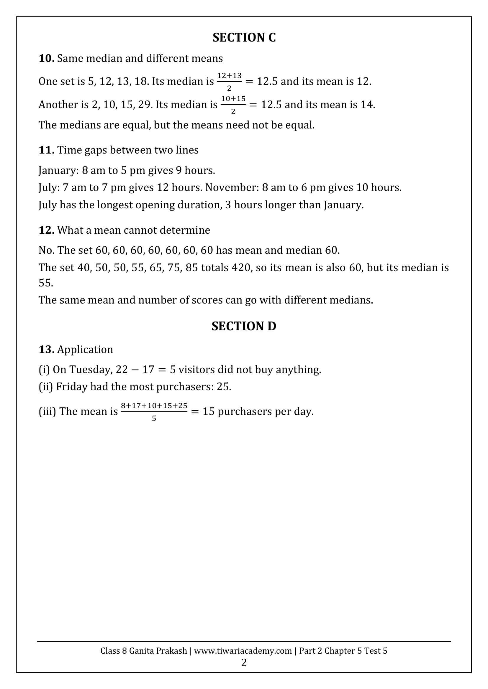 Class 8 Maths Part 2 Chapter 5 Test Paper 5 Answers Page 2