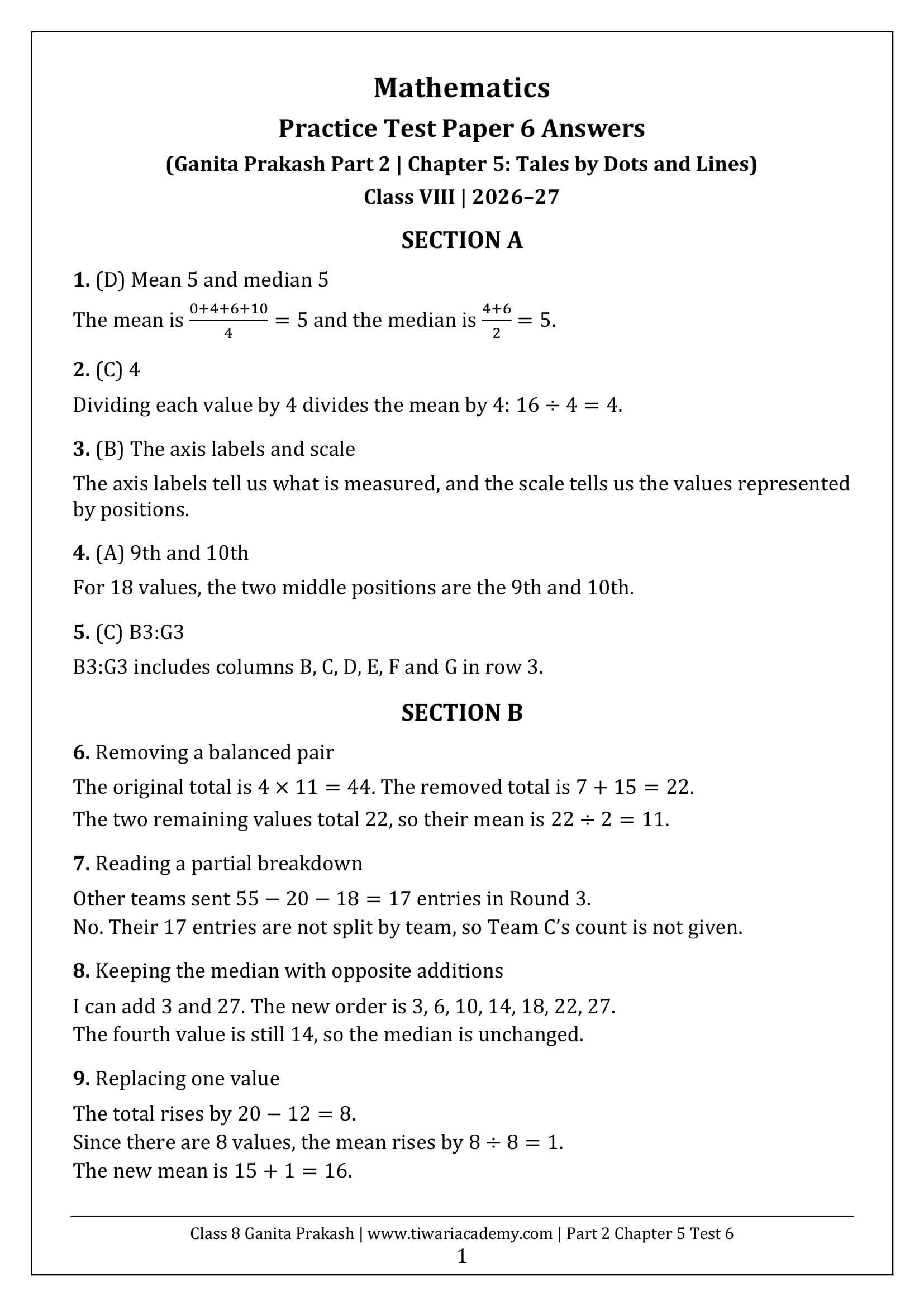 Class 8 Maths Part 2 Chapter 5 Test Paper 6 Answers Page 1